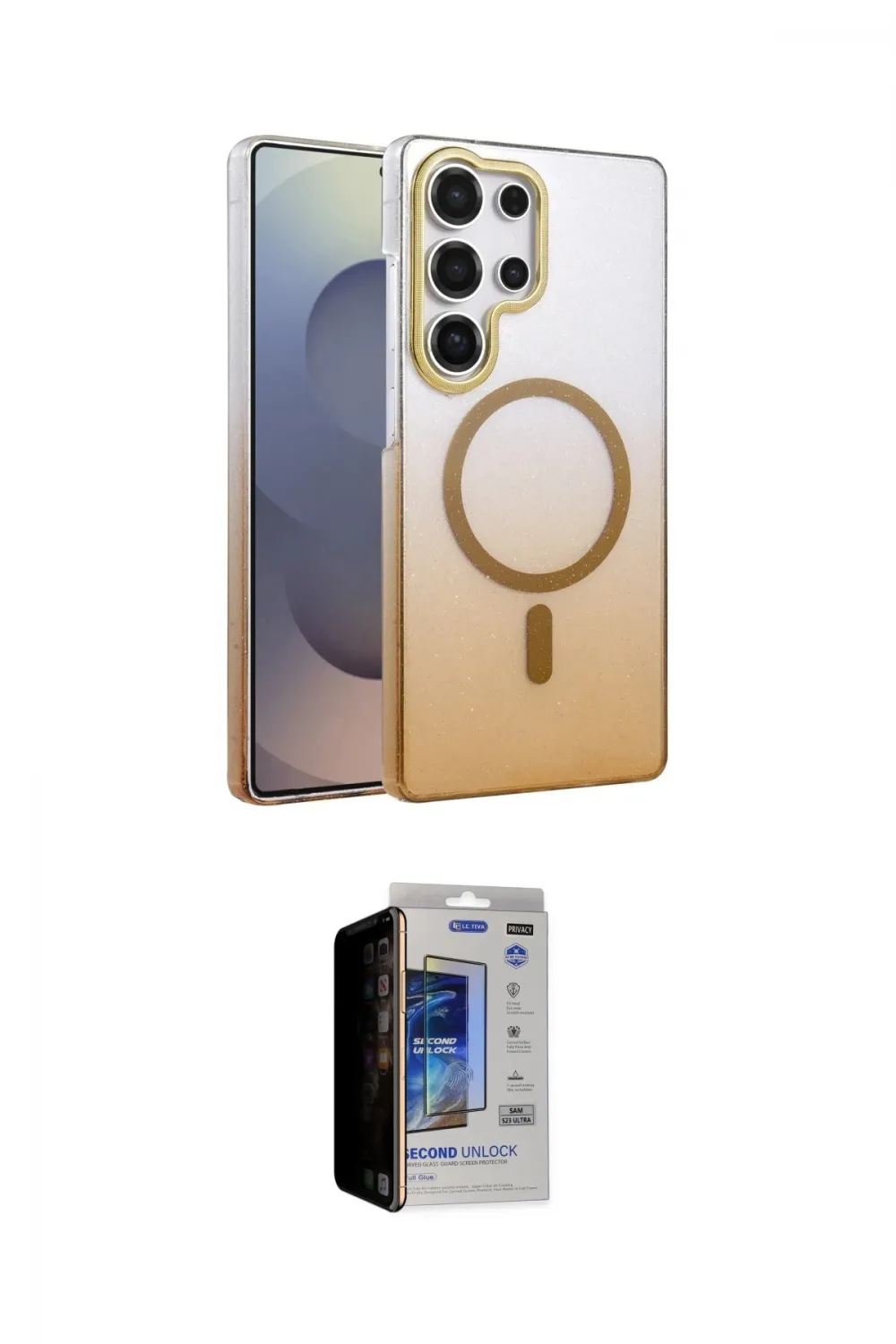 ieg™ Galaxy S23 Ultra Kılıf Ahenk Doku Özel Seri - Siyah Durable Full Glue Curved Hayalet Cam