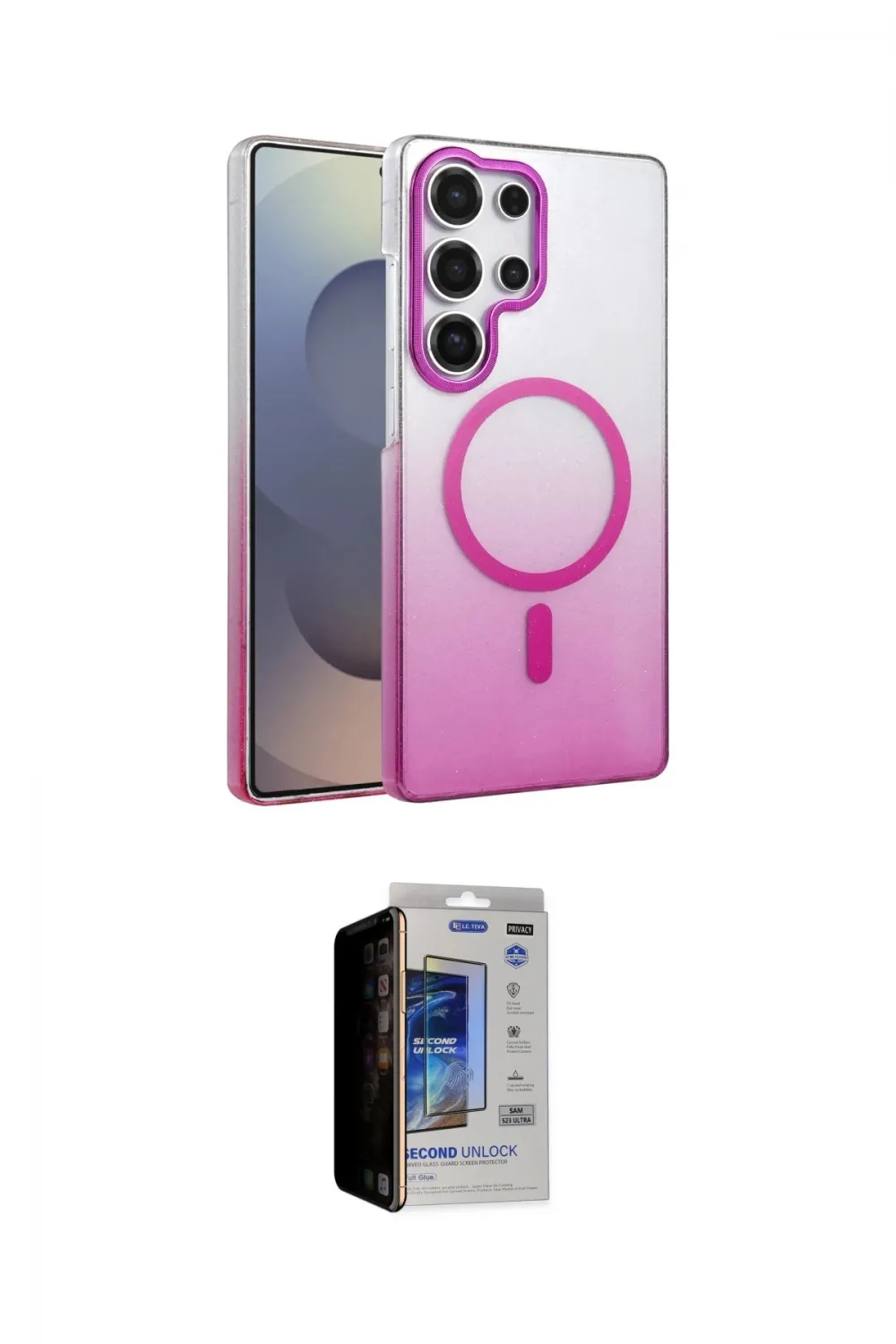 ieg™ Galaxy S23 Ultra Kılıf Ahenk Doku Özel Seri - Siyah Durable Full Glue Curved Hayalet Cam