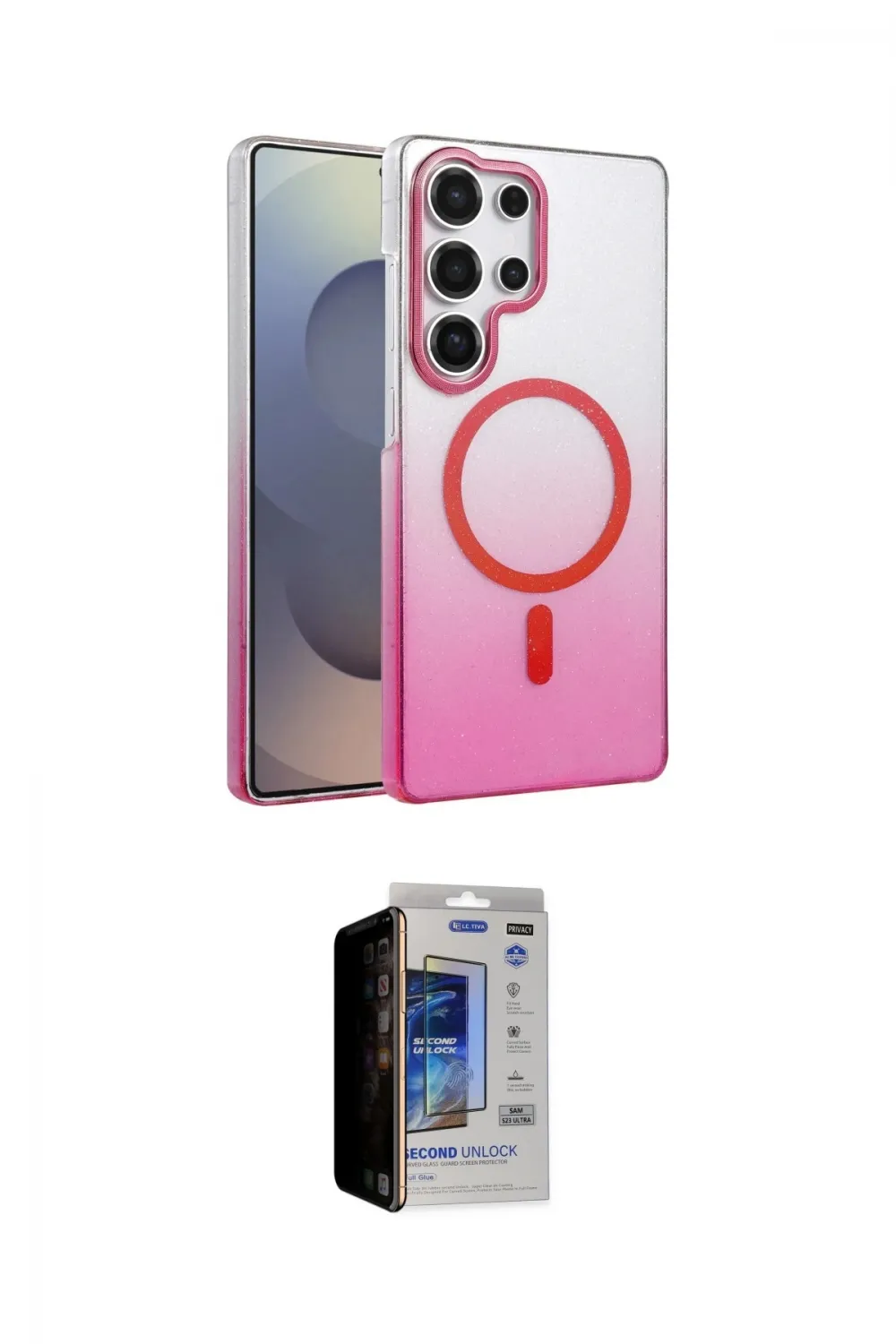 ieg™ Galaxy S23 Ultra Kılıf Ahenk Doku Özel Seri - Siyah Durable Full Glue Curved Hayalet Cam