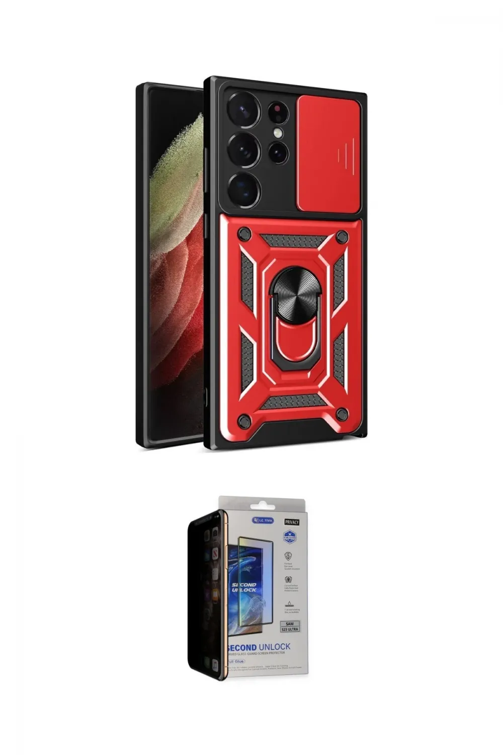 ieg™ Galaxy S23 Ultra Kılıf Ahenk Klasik - Siyah Durable Full Glue Curved Hayalet Cam