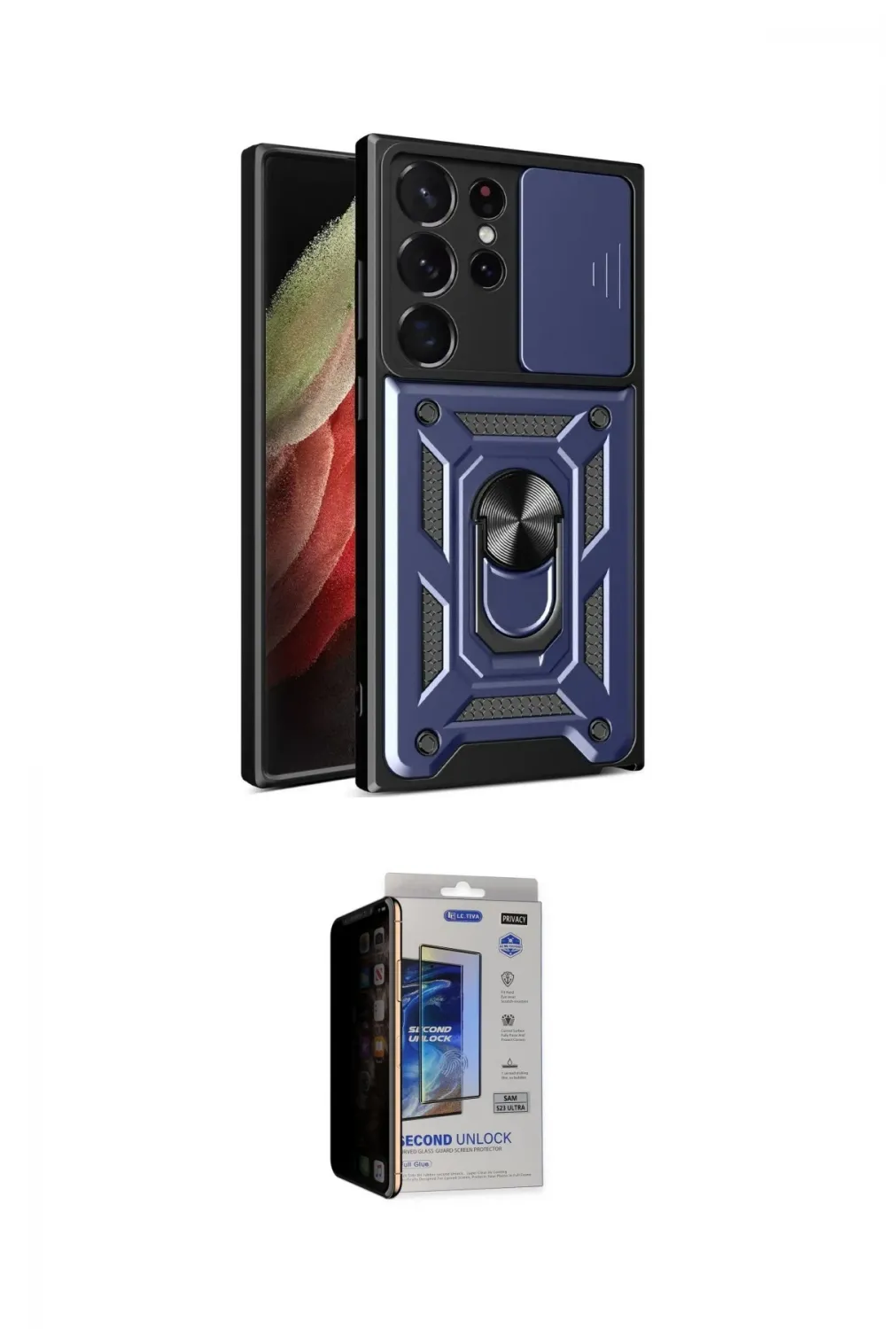ieg™ Galaxy S23 Ultra Kılıf Ahenk Klasik - Siyah Durable Full Glue Curved Hayalet Cam