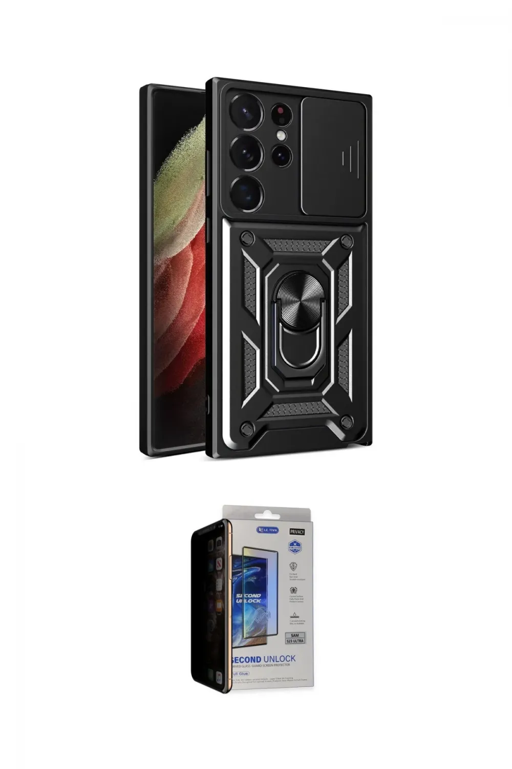 ieg™ Galaxy S23 Ultra Kılıf Ahenk Klasik - Siyah Durable Full Glue Curved Hayalet Cam