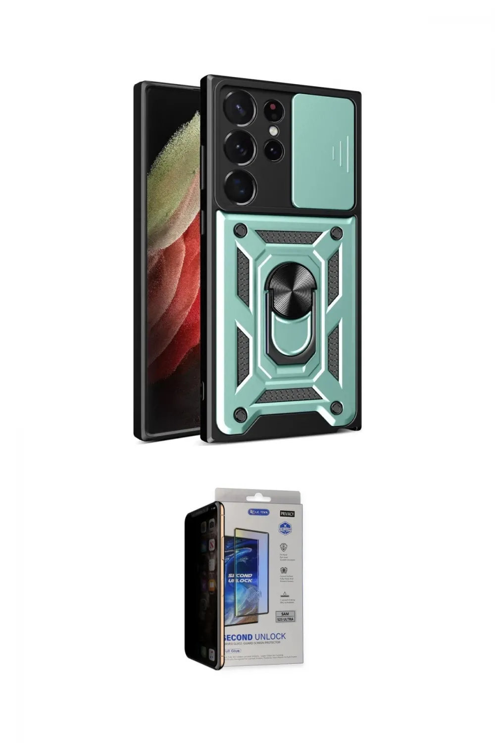 ieg™ Galaxy S23 Ultra Kılıf Ahenk Klasik - Siyah Durable Full Glue Curved Hayalet Cam