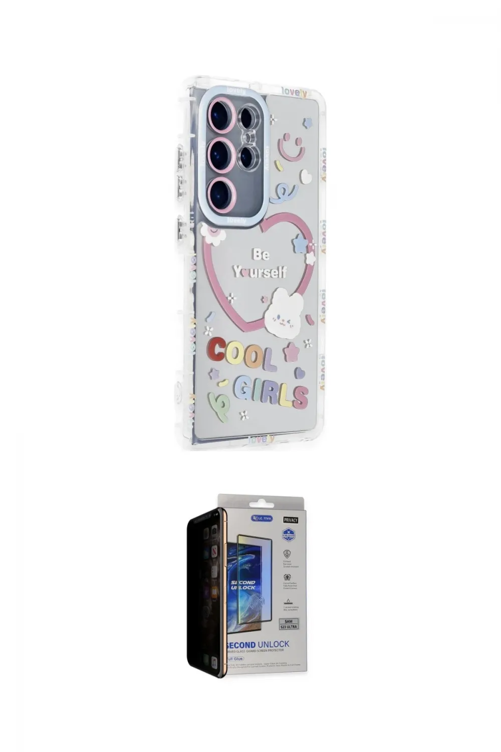 ieg™ Galaxy S23 Ultra Kılıf Ahenk Modern Serisi - Siyah Durable Full Glue Curved Hayalet Cam