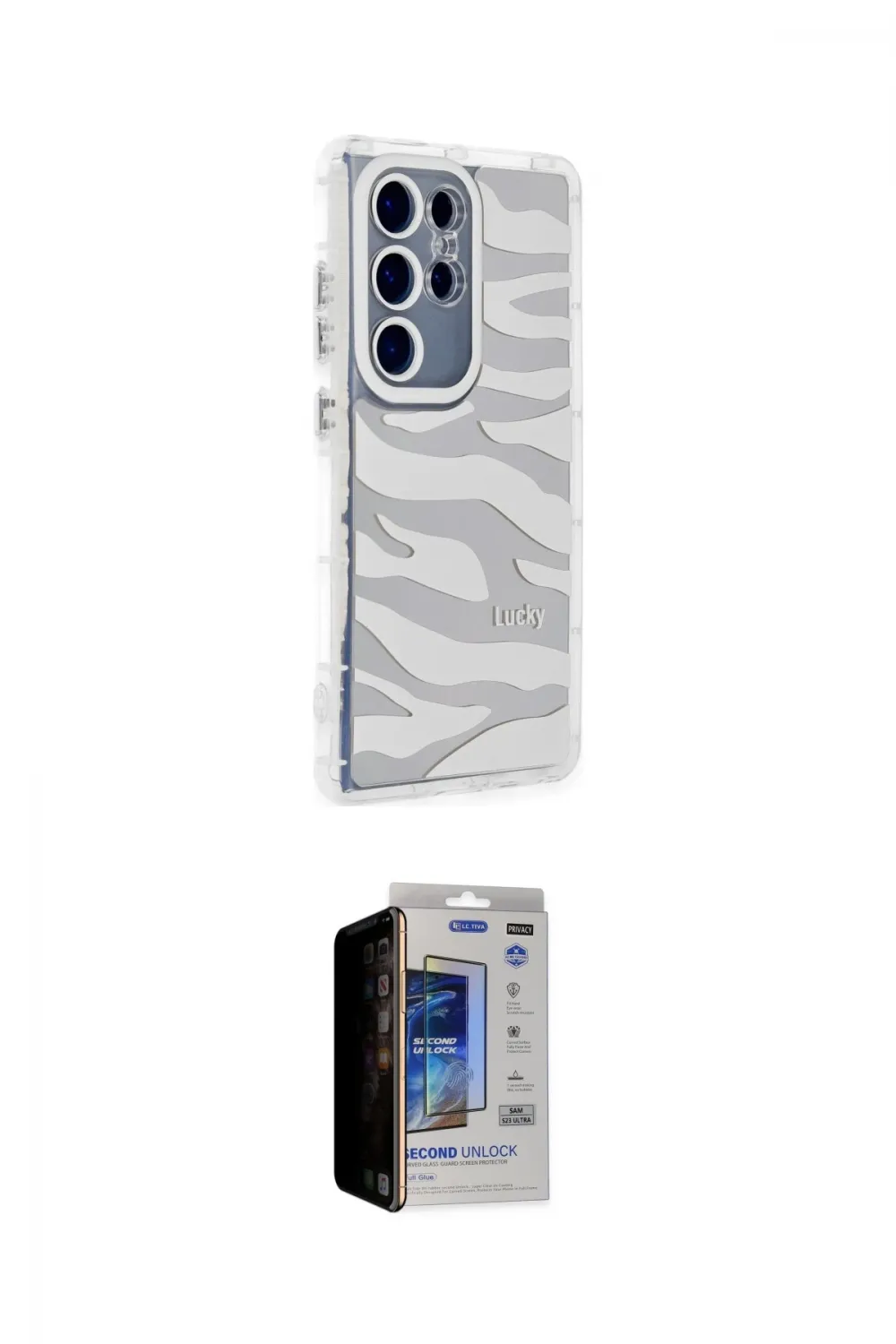 ieg™ Galaxy S23 Ultra Kılıf Ahenk Modern Serisi - Siyah Durable Full Glue Curved Hayalet Cam