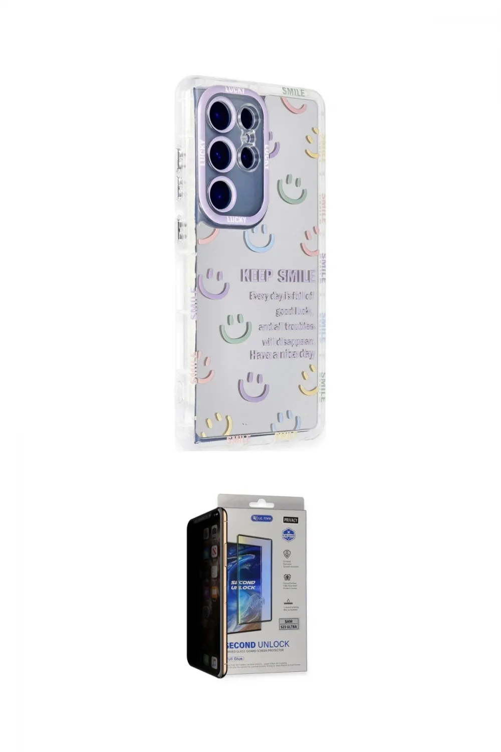 ieg™ Galaxy S23 Ultra Kılıf Ahenk Modern Serisi - Siyah Durable Full Glue Curved Hayalet Cam