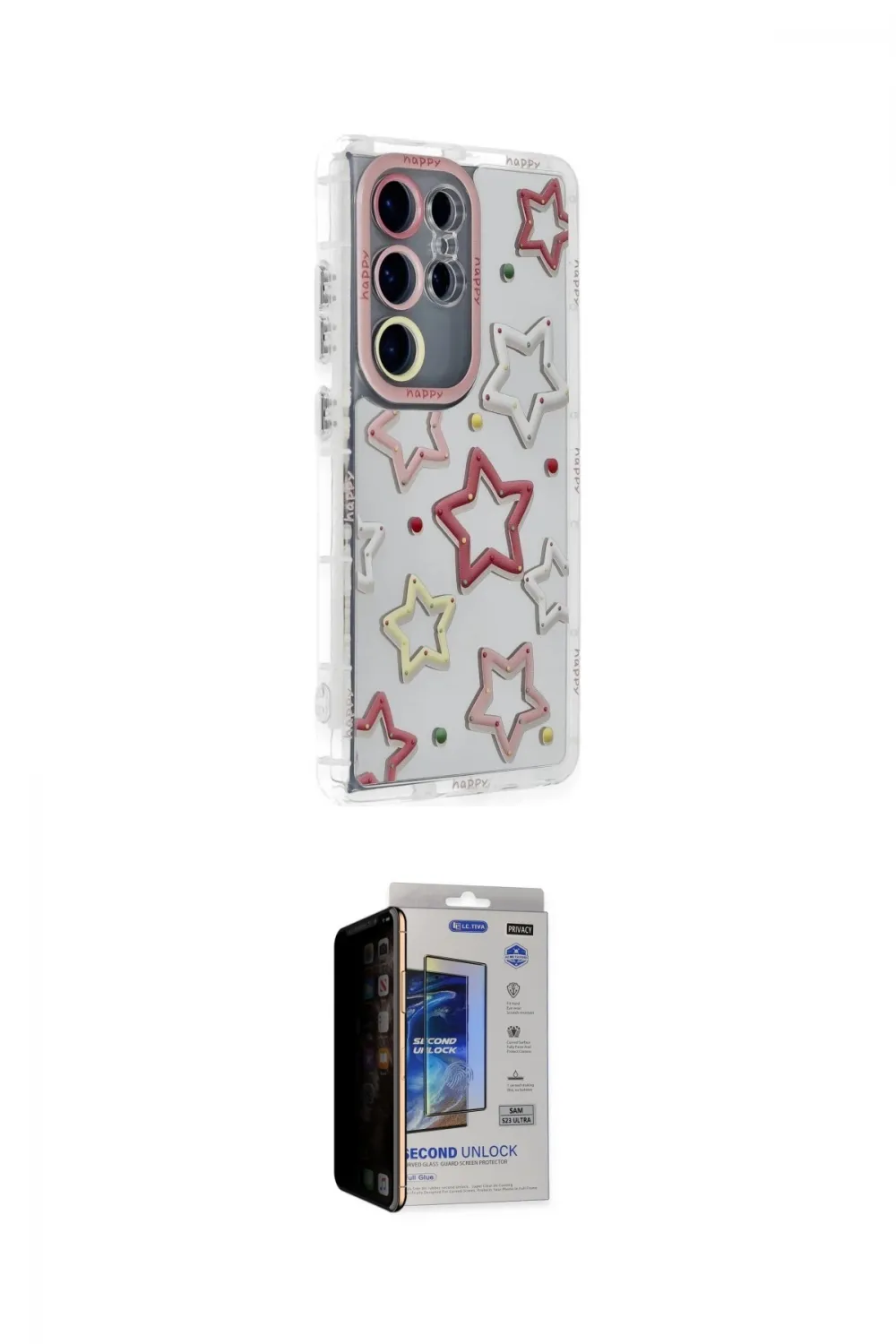 ieg™ Galaxy S23 Ultra Kılıf Ahenk Modern Serisi - Siyah Durable Full Glue Curved Hayalet Cam