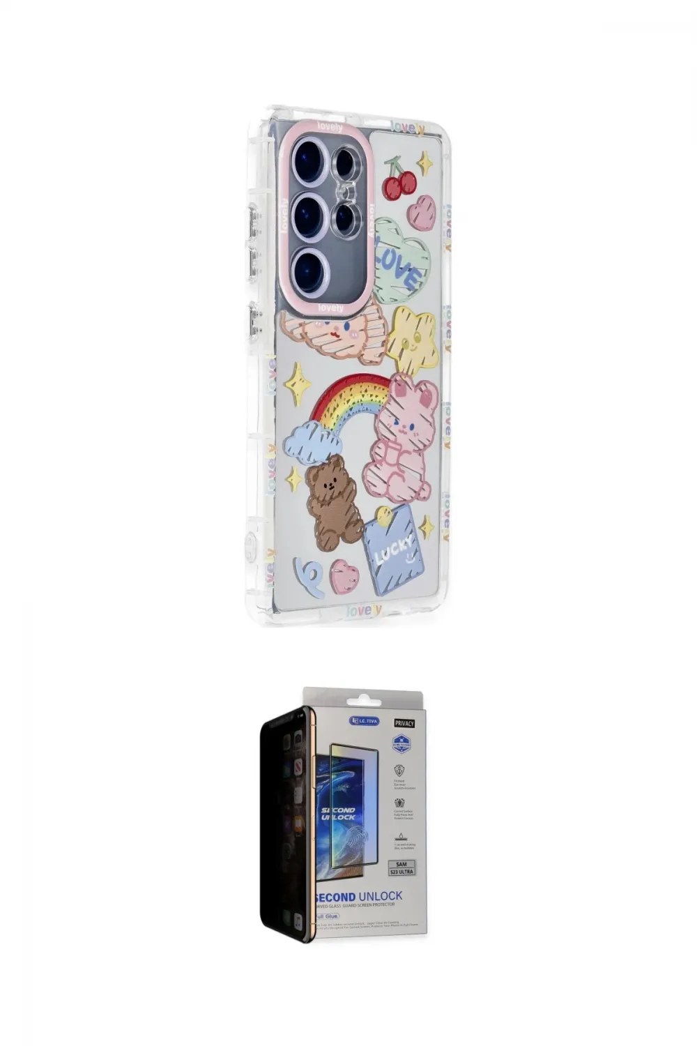 ieg™ Galaxy S23 Ultra Kılıf Ahenk Modern Serisi - Siyah Durable Full Glue Curved Hayalet Cam