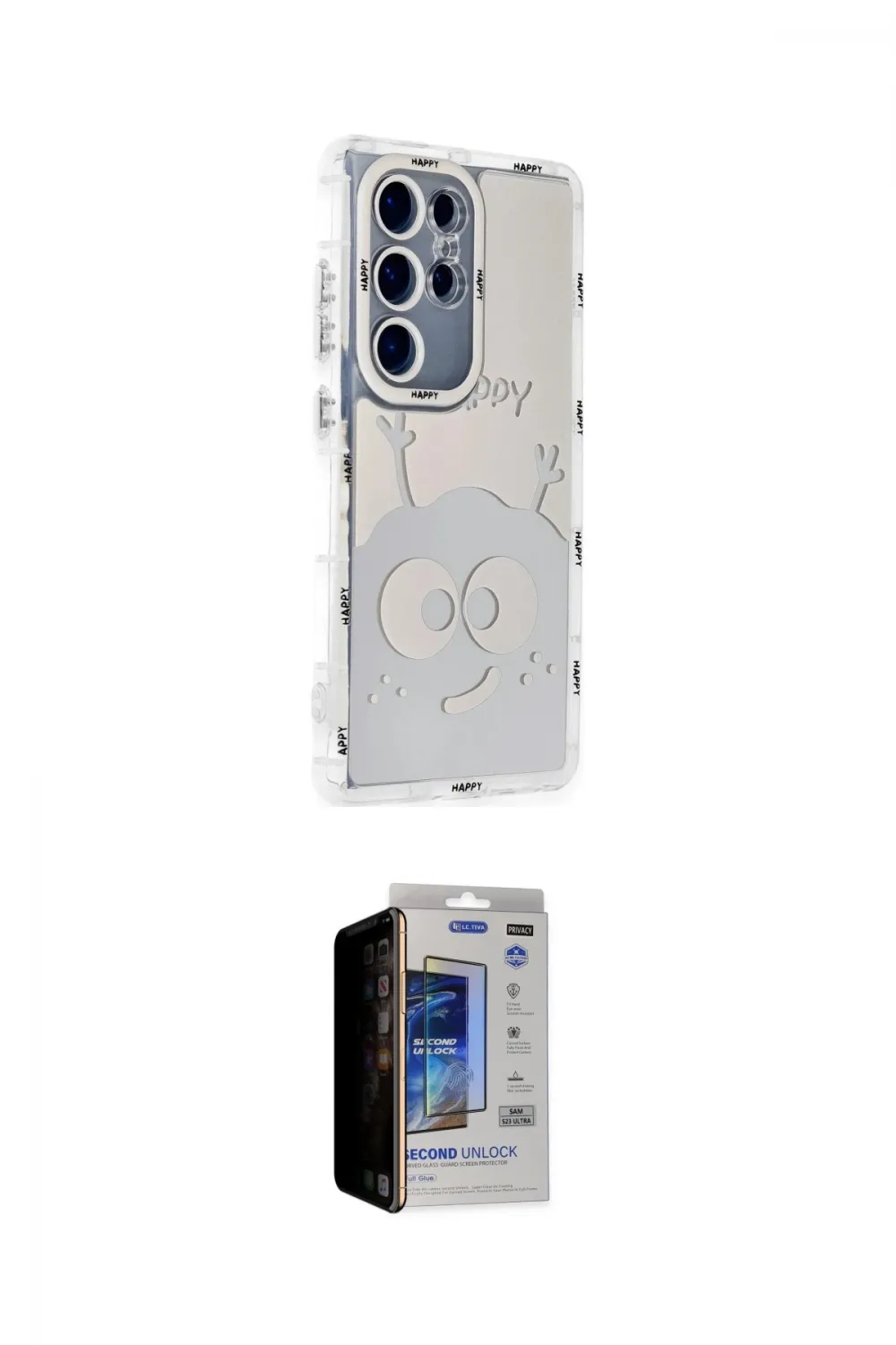 ieg™ Galaxy S23 Ultra Kılıf Ahenk Modern Serisi - Siyah Durable Full Glue Curved Hayalet Cam