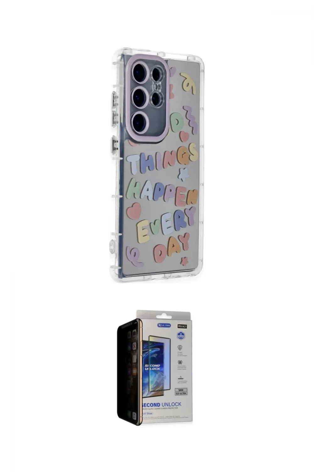 ieg™ Galaxy S23 Ultra Kılıf Ahenk Modern Serisi - Siyah Durable Full Glue Curved Hayalet Cam