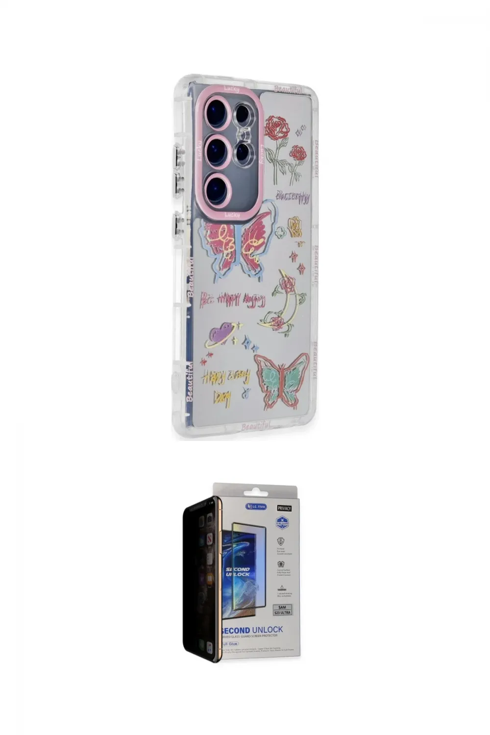 ieg™ Galaxy S23 Ultra Kılıf Ahenk Modern Serisi - Siyah Durable Full Glue Curved Hayalet Cam