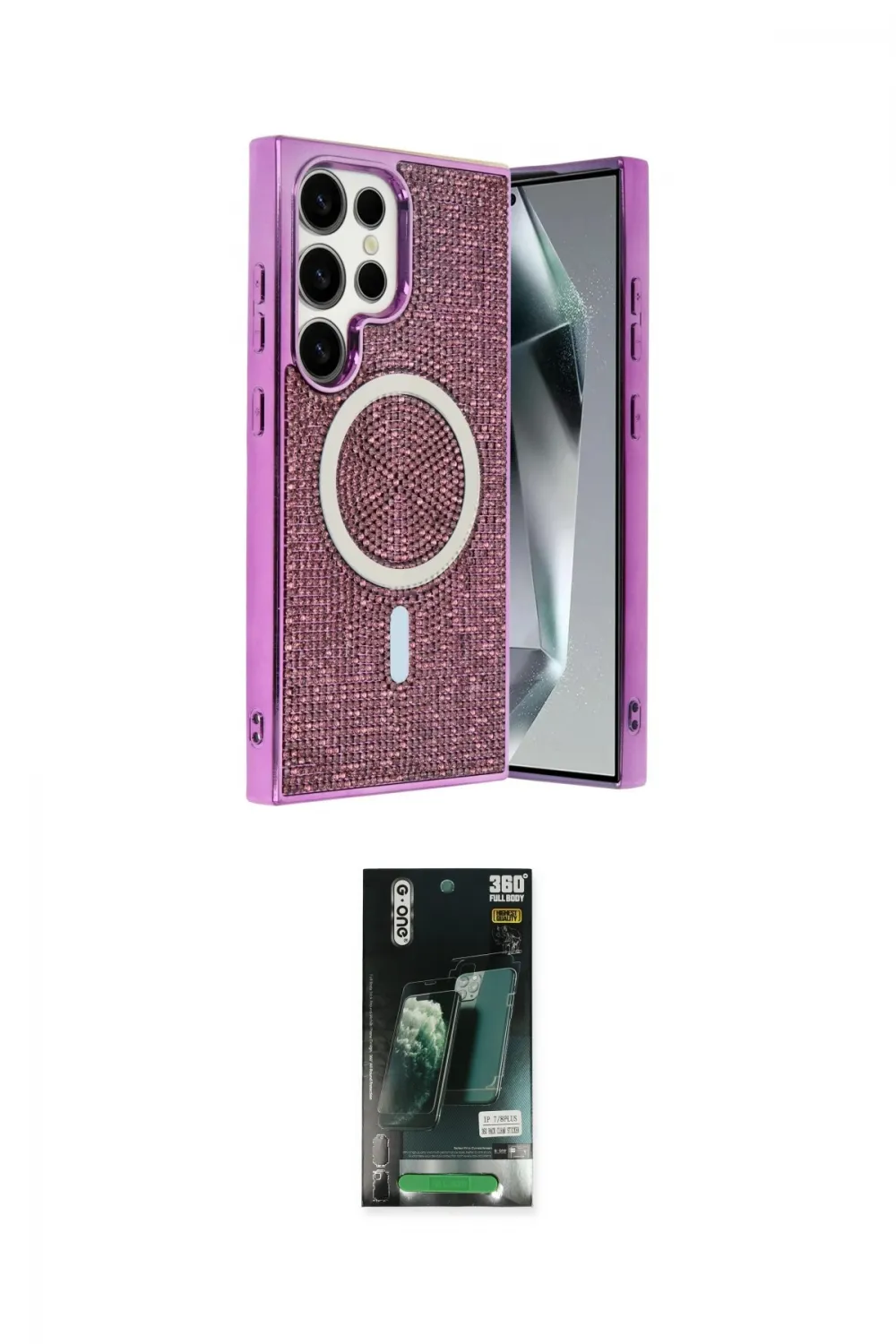 ieg™ Galaxy S23 Ultra Kılıf Eksen Çizgi - Şeffaf 360 Full Body Arka Koruyucu