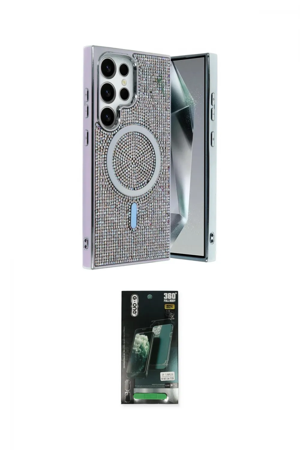 ieg™ Galaxy S23 Ultra Kılıf Eksen Çizgi - Şeffaf 360 Full Body Arka Koruyucu