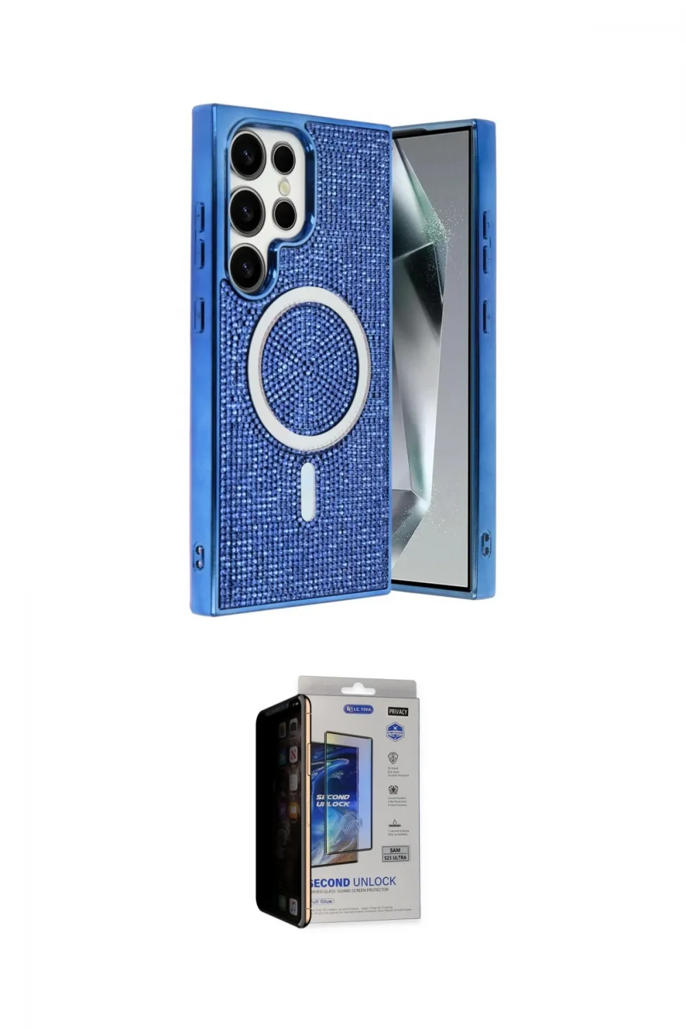 ieg™ Galaxy S23 Ultra Kılıf Eksen Çizgi - Siyah Durable Full Glue Curved Hayalet Cam