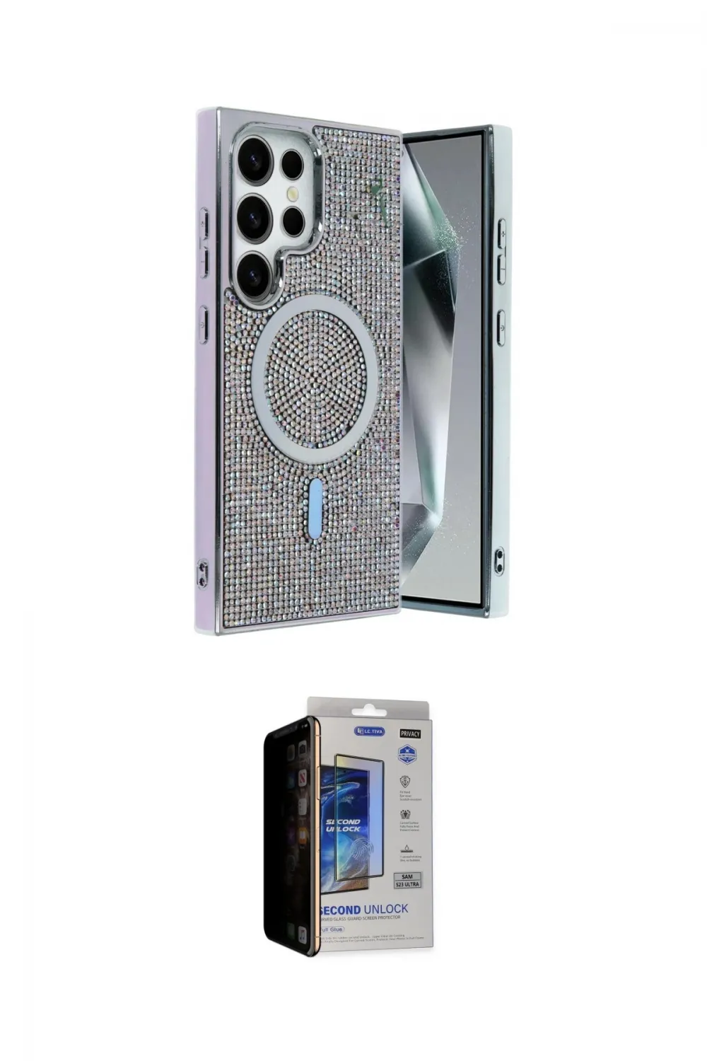 ieg™ Galaxy S23 Ultra Kılıf Eksen Çizgi - Siyah Durable Full Glue Curved Hayalet Cam