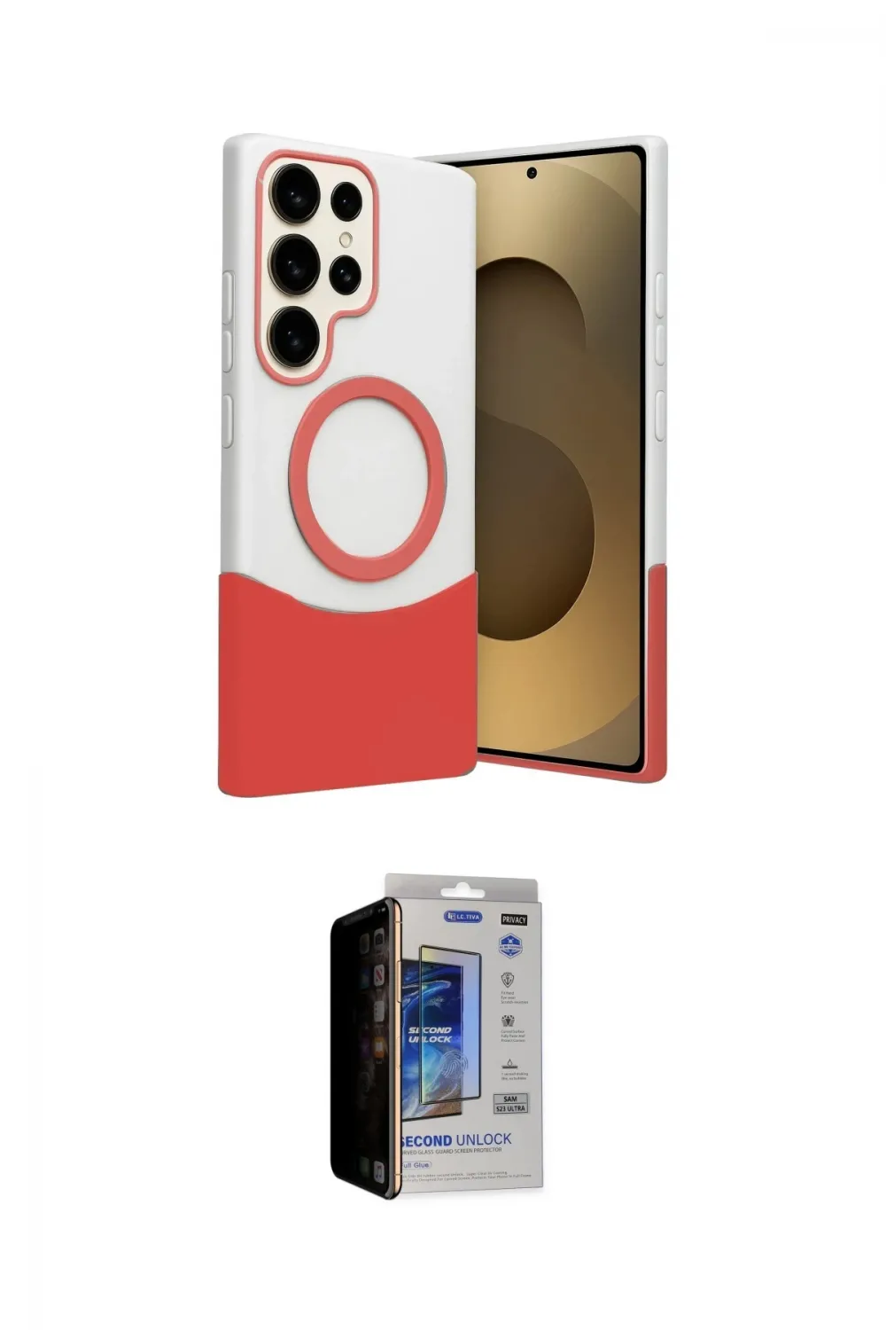 ieg™ Galaxy S23 Ultra Kılıf Kozmos Form Özel Seri - Siyah Durable Full Glue Curved Hayalet Cam