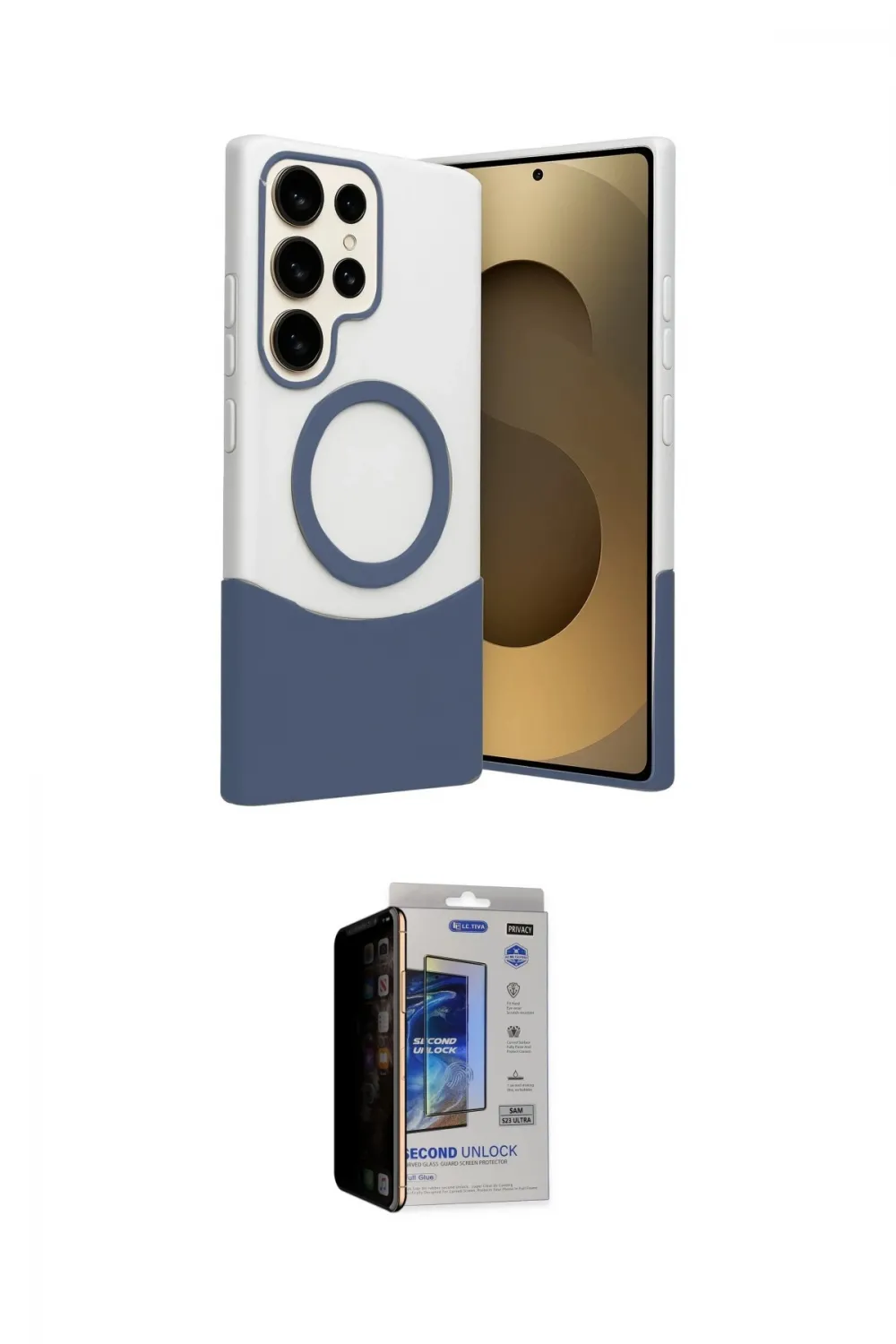 ieg™ Galaxy S23 Ultra Kılıf Kozmos Form Özel Seri - Siyah Durable Full Glue Curved Hayalet Cam