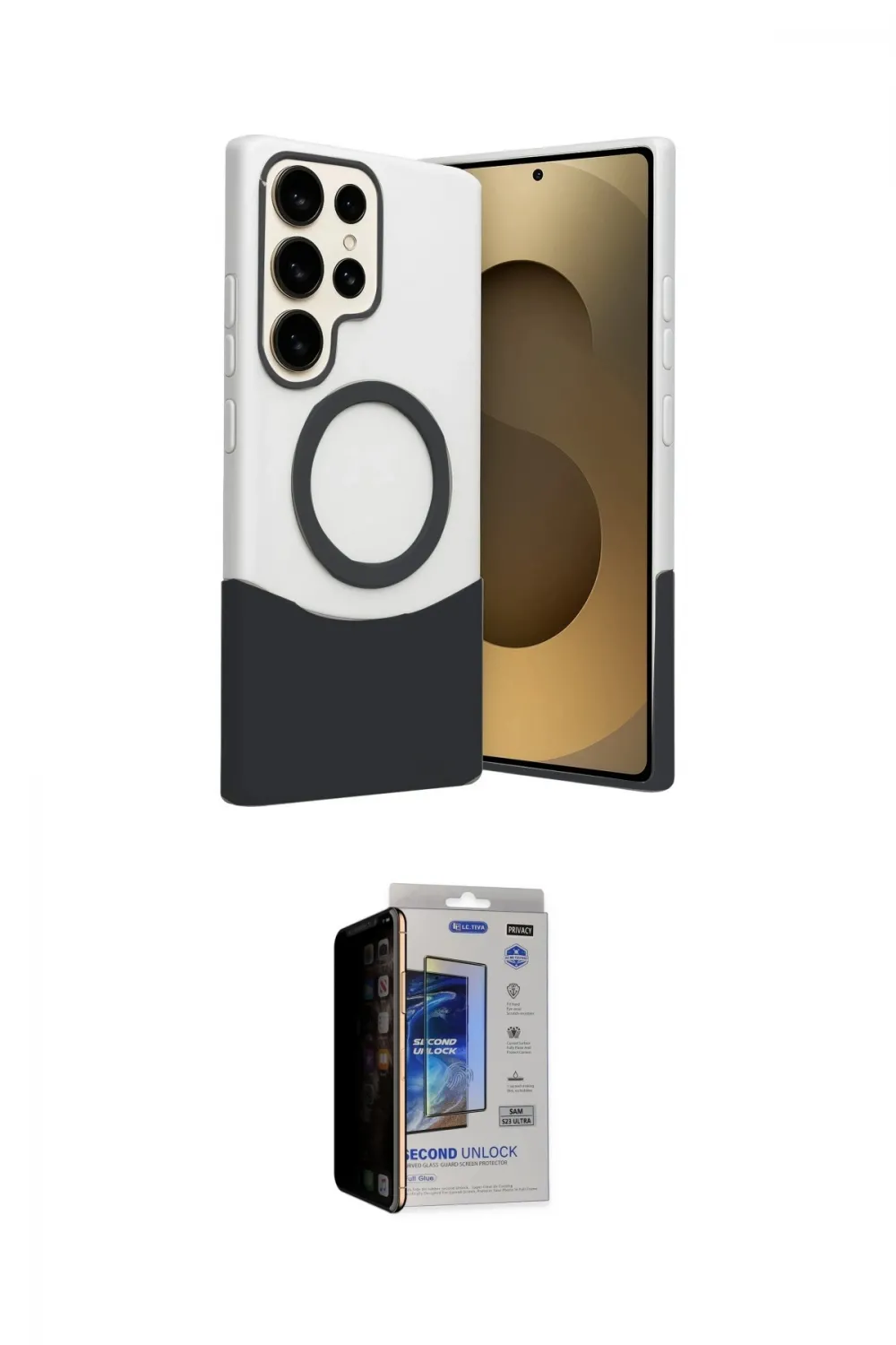 ieg™ Galaxy S23 Ultra Kılıf Kozmos Form Özel Seri - Siyah Durable Full Glue Curved Hayalet Cam