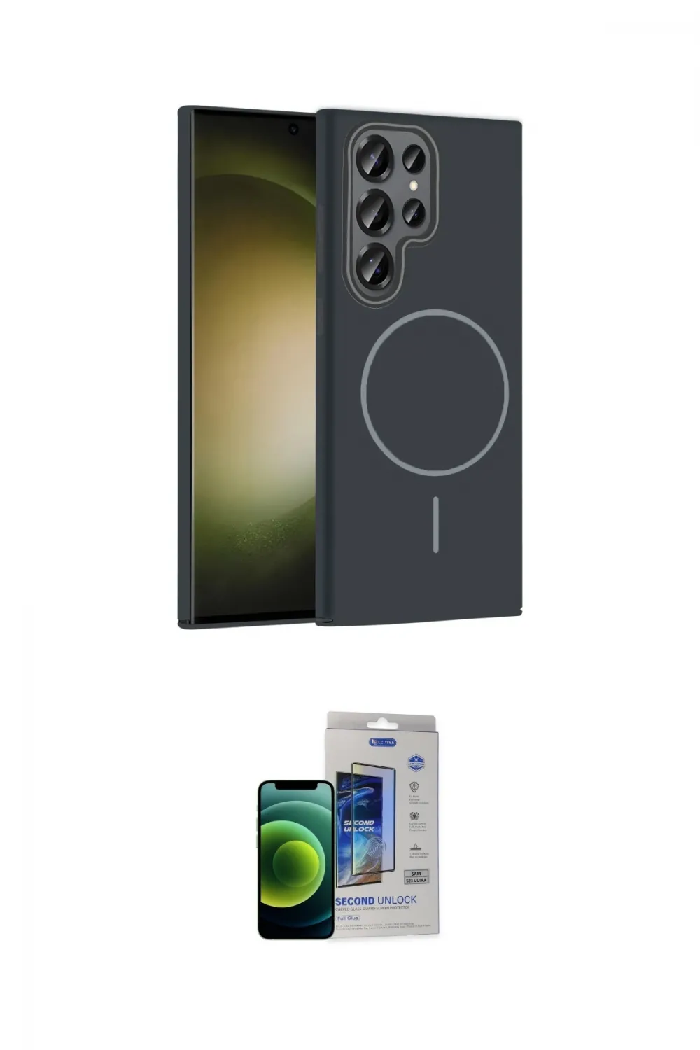 ieg™ Galaxy S23 Ultra Kılıf Siluet Doku Özel Seri - Siyah Durable Full Glue Curved Cam
