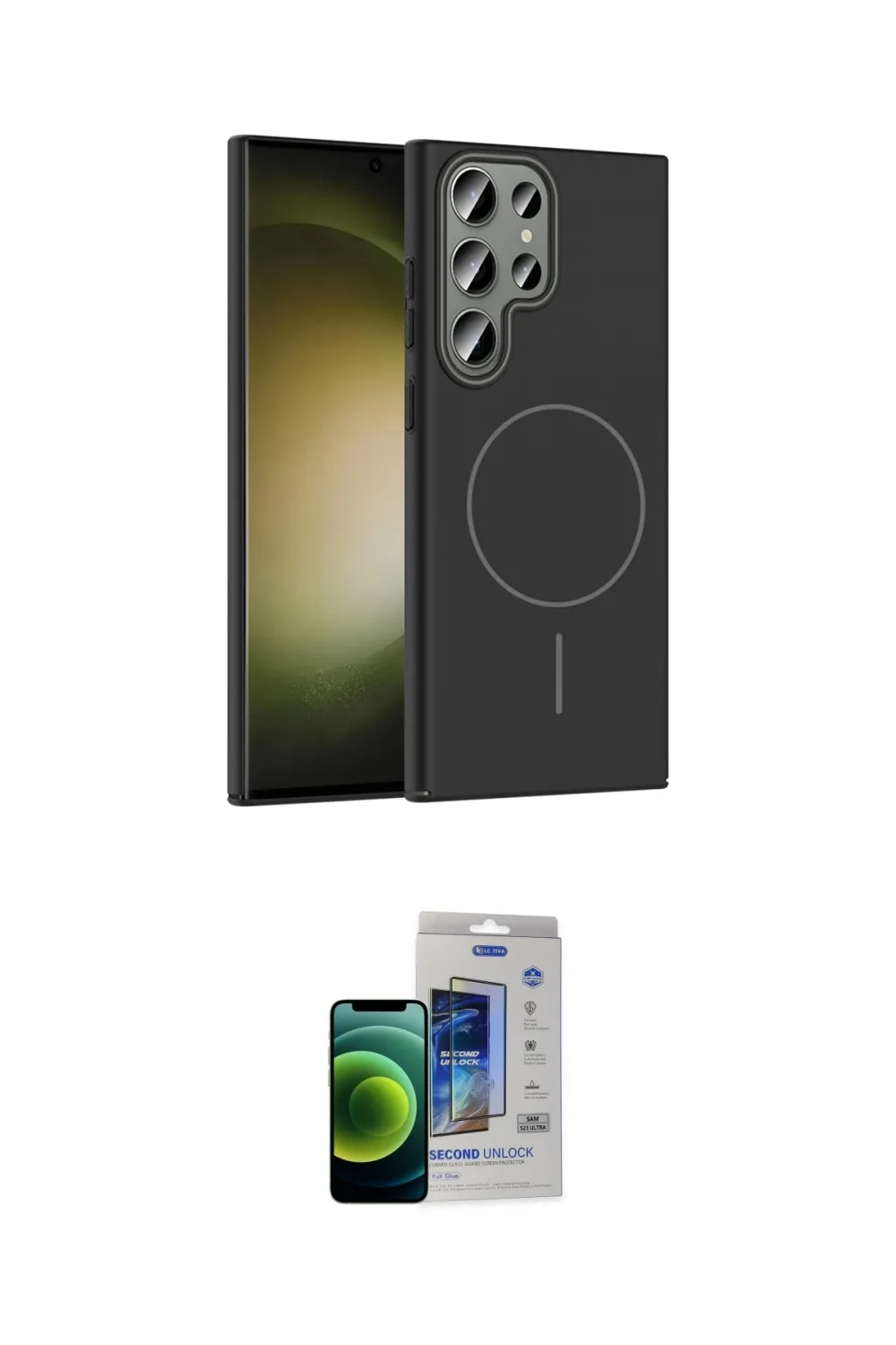 ieg™ Galaxy S23 Ultra Kılıf Siluet Doku Özel Seri - Siyah Durable Full Glue Curved Cam