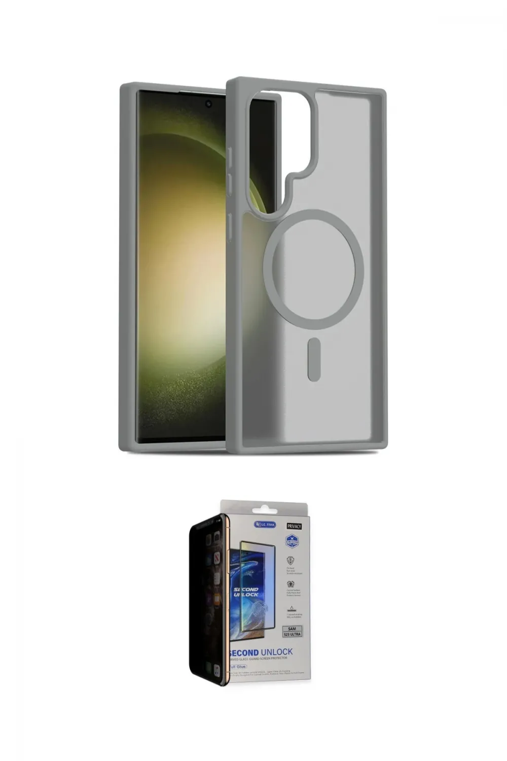 ieg™ Galaxy S23 Ultra Kılıf Siluet Minimal Prime - Siyah Durable Full Glue Curved Hayalet Cam