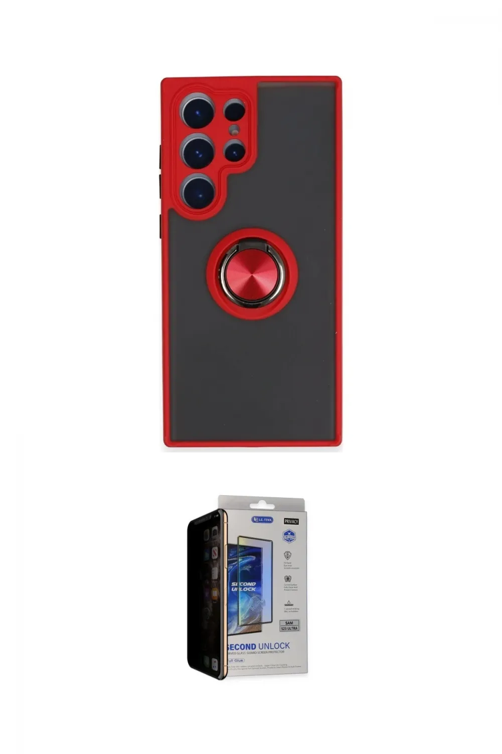 ieg™ Galaxy S23 Ultra Kılıf Yörünge Çizgi - Siyah Durable Full Glue Curved Hayalet Cam