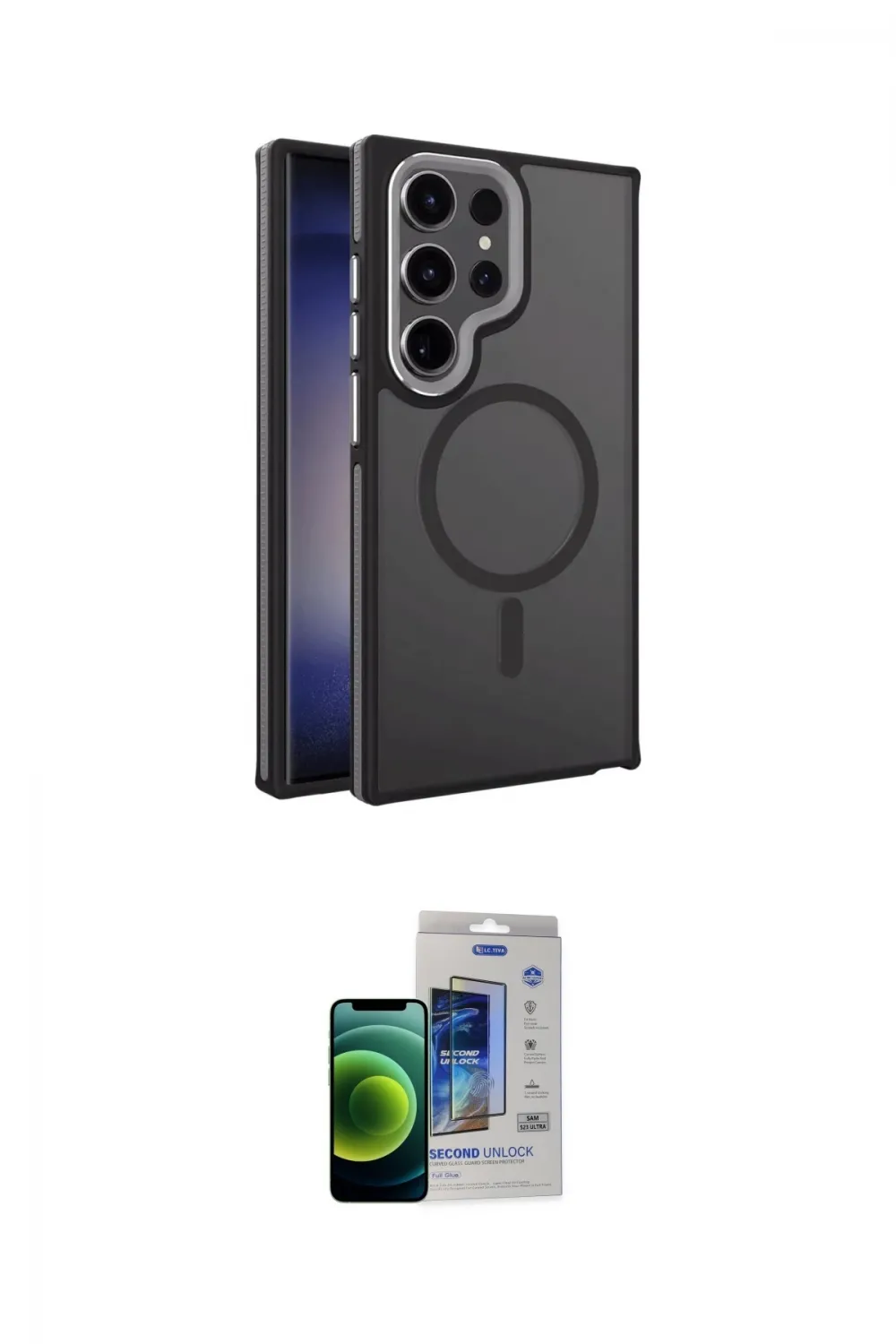 ieg™ Galaxy S23 Ultra Kılıf Yörünge Klasik - Siyah Durable Full Glue Curved Cam