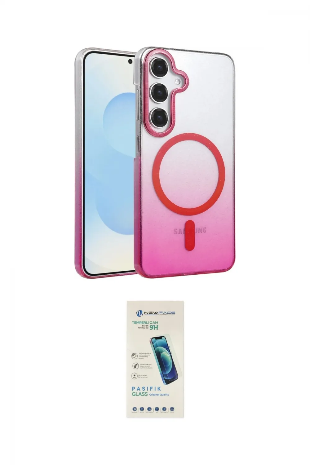 ieg™ Galaxy S24 FE Kılıf Ahenk Doku Özel Seri - Şeffaf Pasifik Cam Ekran Koruyucu