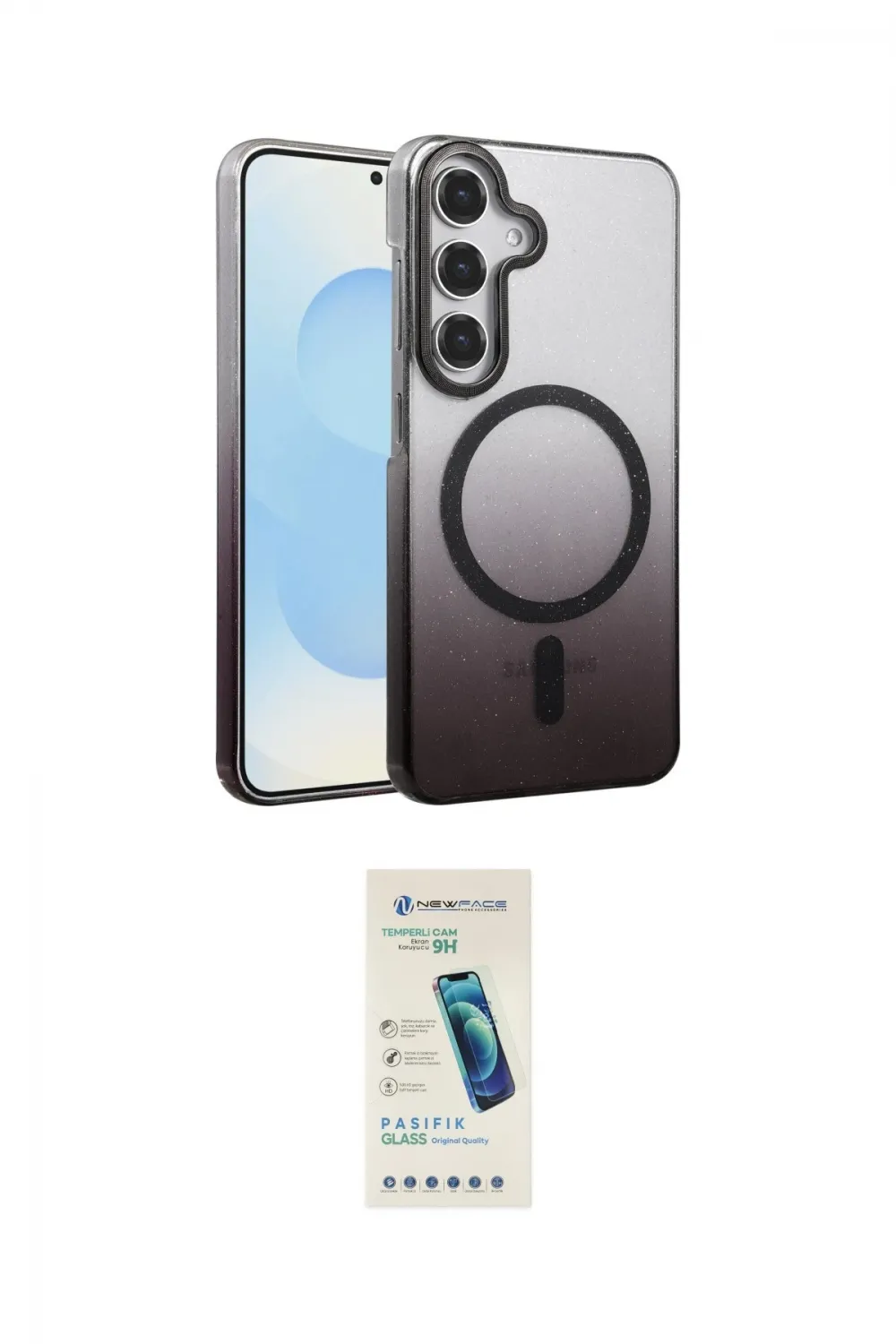 ieg™ Galaxy S24 FE Kılıf Ahenk Doku Özel Seri - Şeffaf Pasifik Cam Ekran Koruyucu