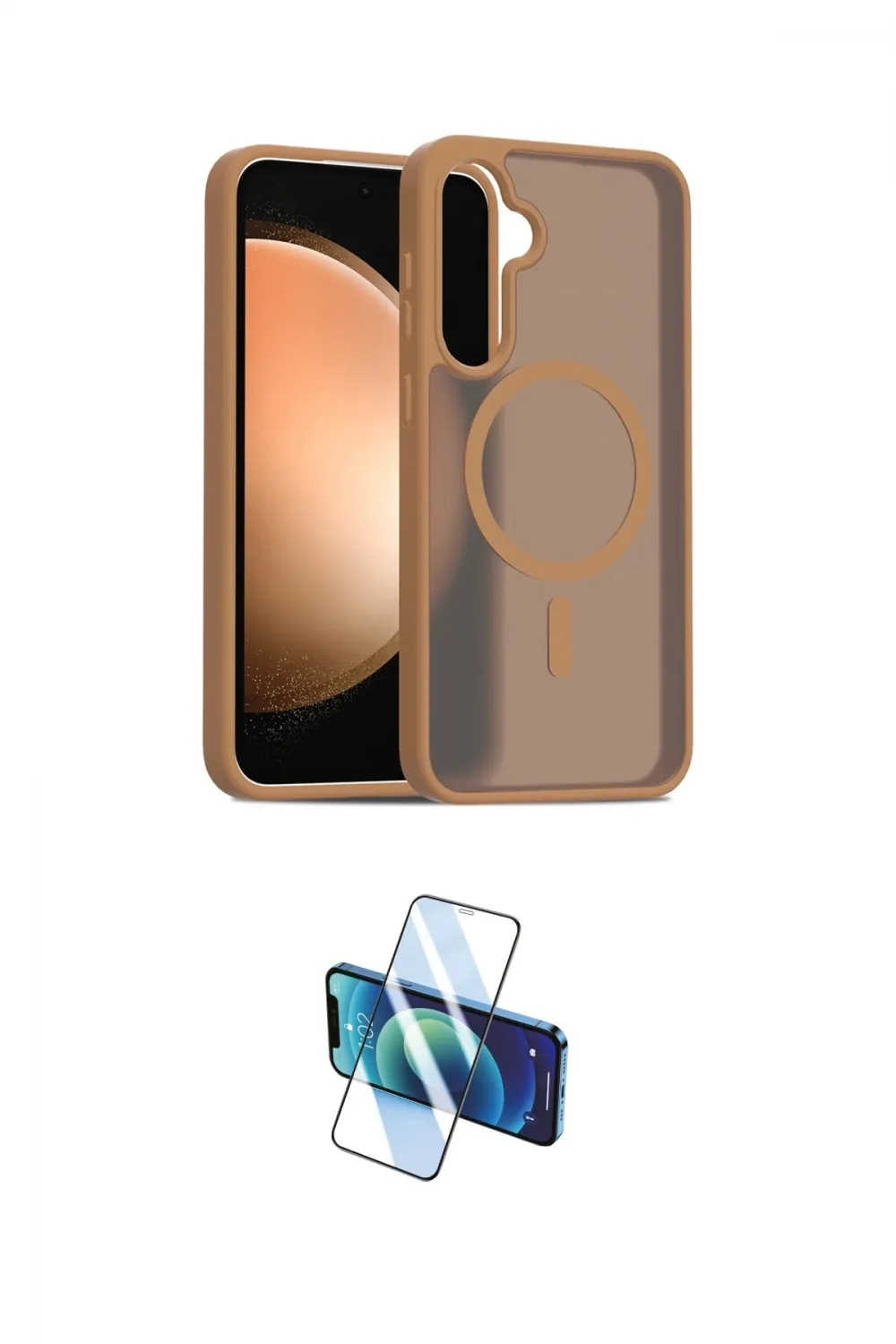 ieg™ Galaxy S24 FE Kılıf Siluet Minimal Prime - Siyah 3D Antistatik Cam Ekran Koruyucu