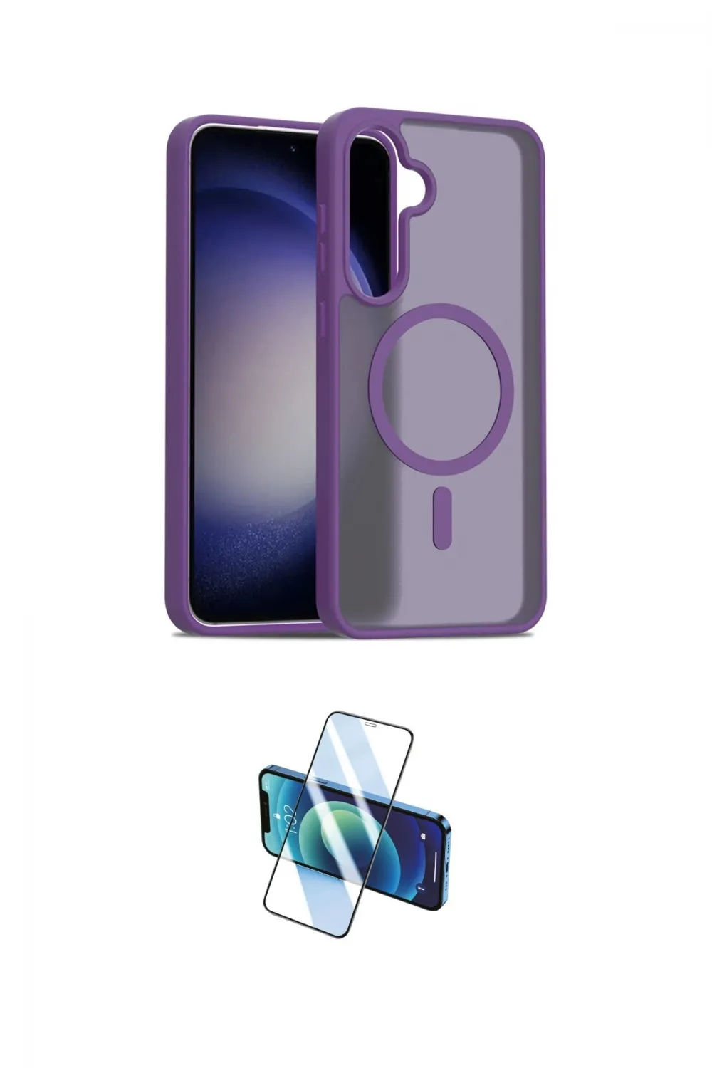 ieg™ Galaxy S24 FE Kılıf Siluet Minimal Prime - Siyah 3D Antistatik Cam Ekran Koruyucu