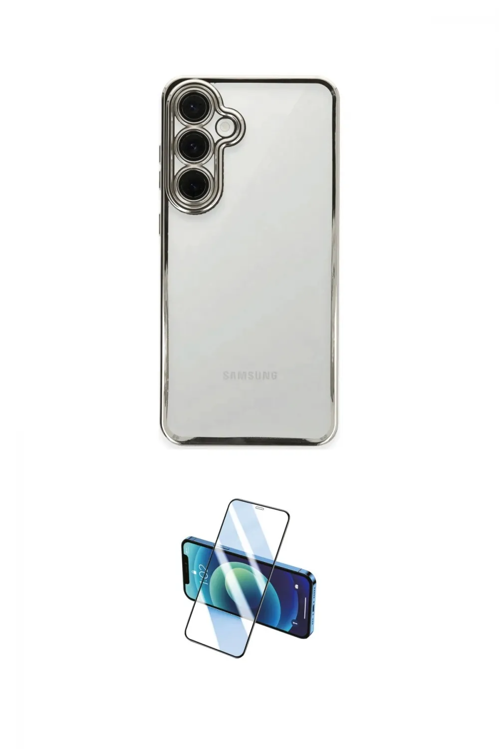 ieg™ Galaxy S24 FE Kılıf Vadi Minimal - Siyah 3D Antistatik Cam Ekran Koruyucu
