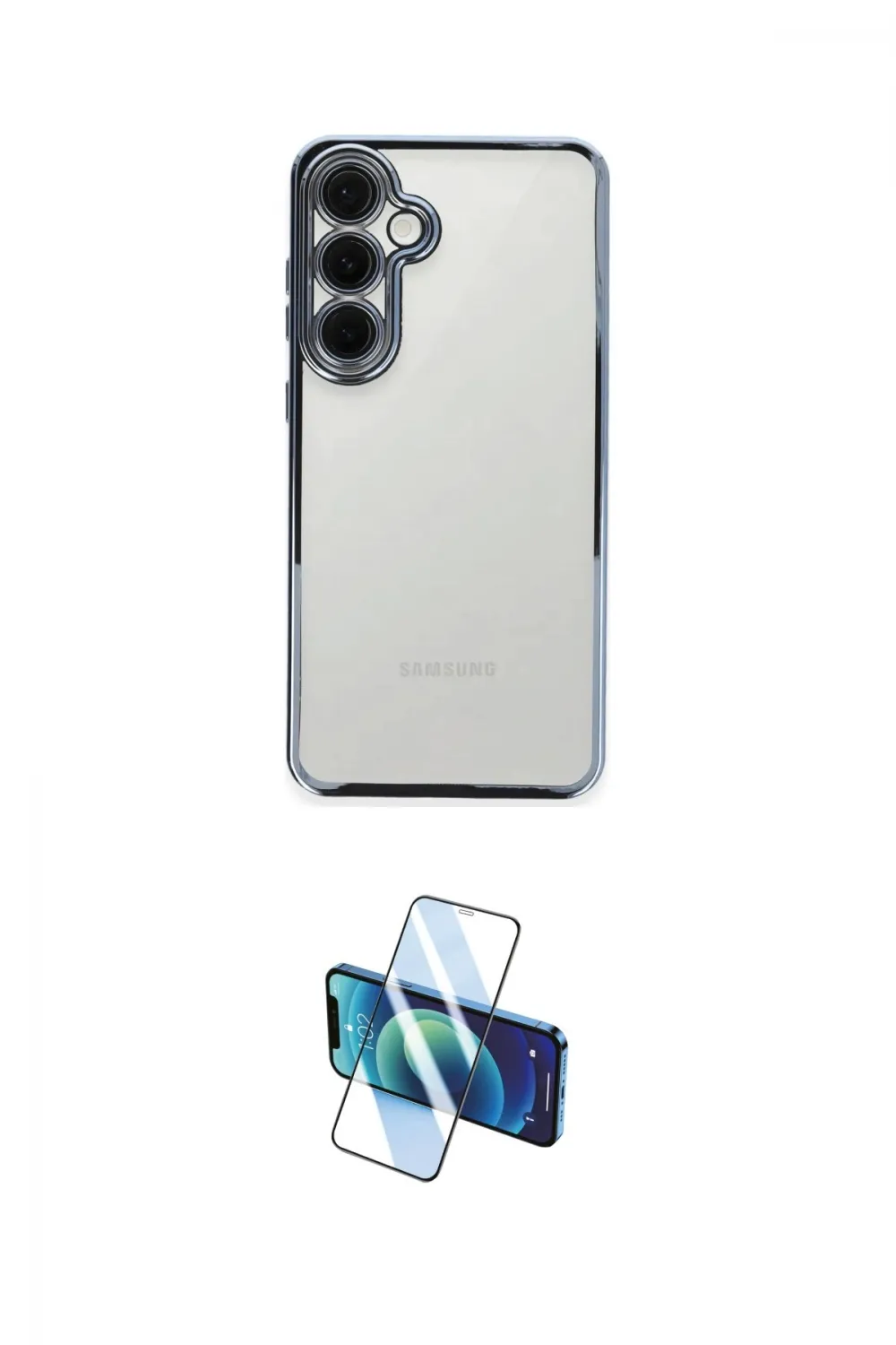 ieg™ Galaxy S24 FE Kılıf Vadi Minimal - Siyah 3D Antistatik Cam Ekran Koruyucu