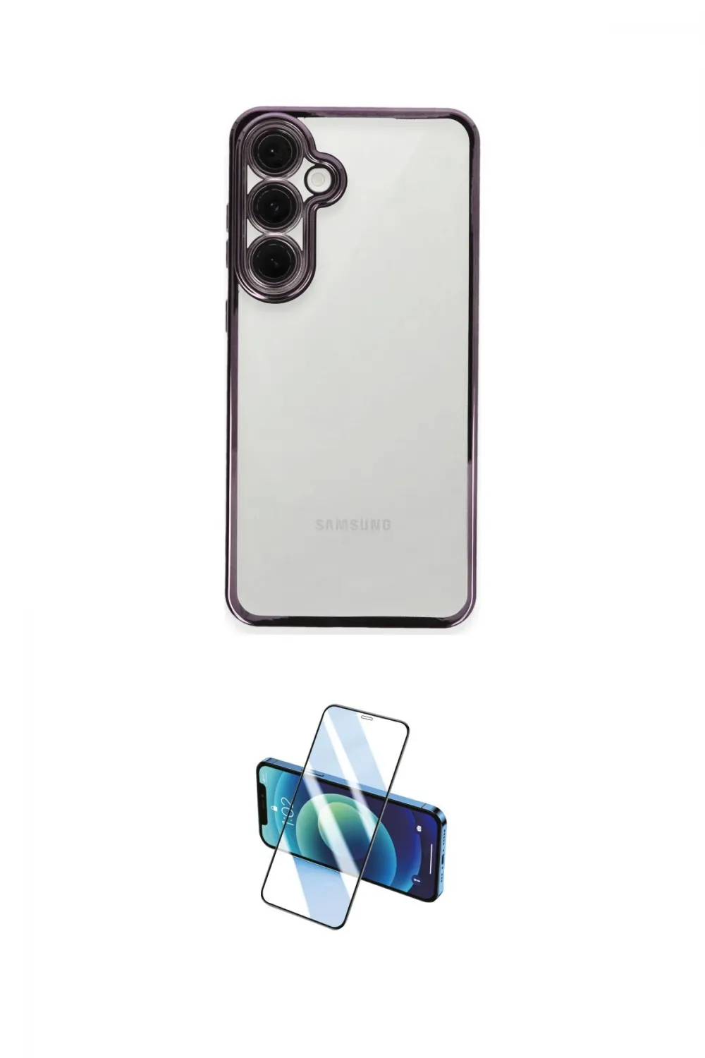 ieg™ Galaxy S24 FE Kılıf Vadi Minimal - Siyah 3D Antistatik Cam Ekran Koruyucu
