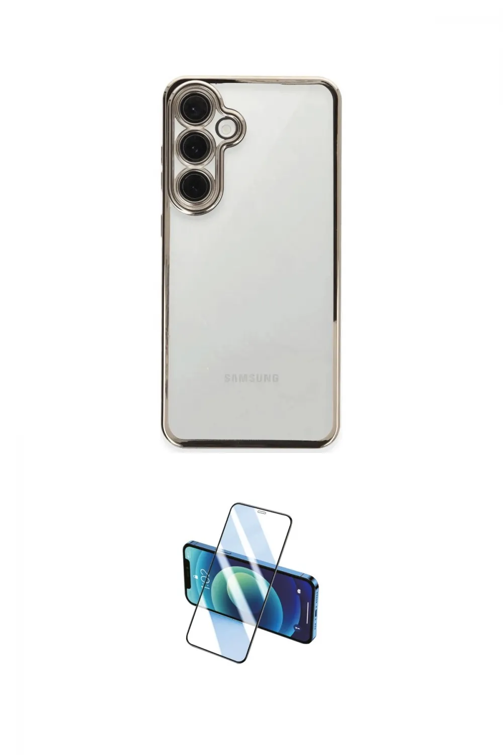 ieg™ Galaxy S24 FE Kılıf Vadi Minimal - Siyah 3D Antistatik Cam Ekran Koruyucu