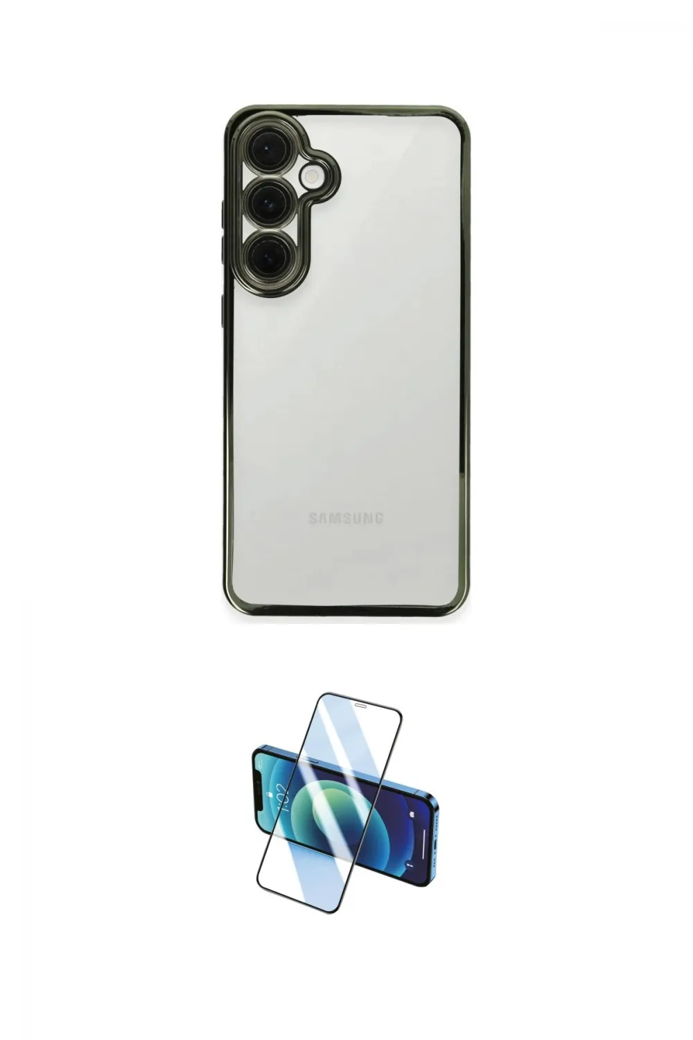 ieg™ Galaxy S24 FE Kılıf Vadi Minimal - Siyah 3D Antistatik Cam Ekran Koruyucu