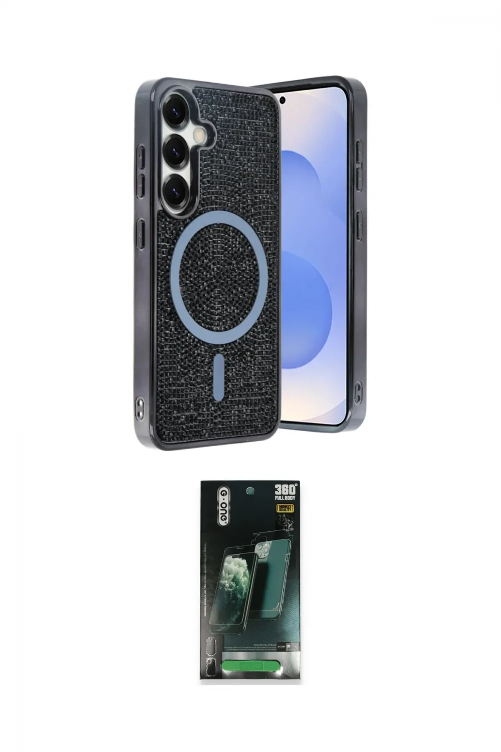 ieg™ Galaxy S24 Kılıf Eksen Çizgi - Siyah 360 Mat Full Body Arka Koruyucu