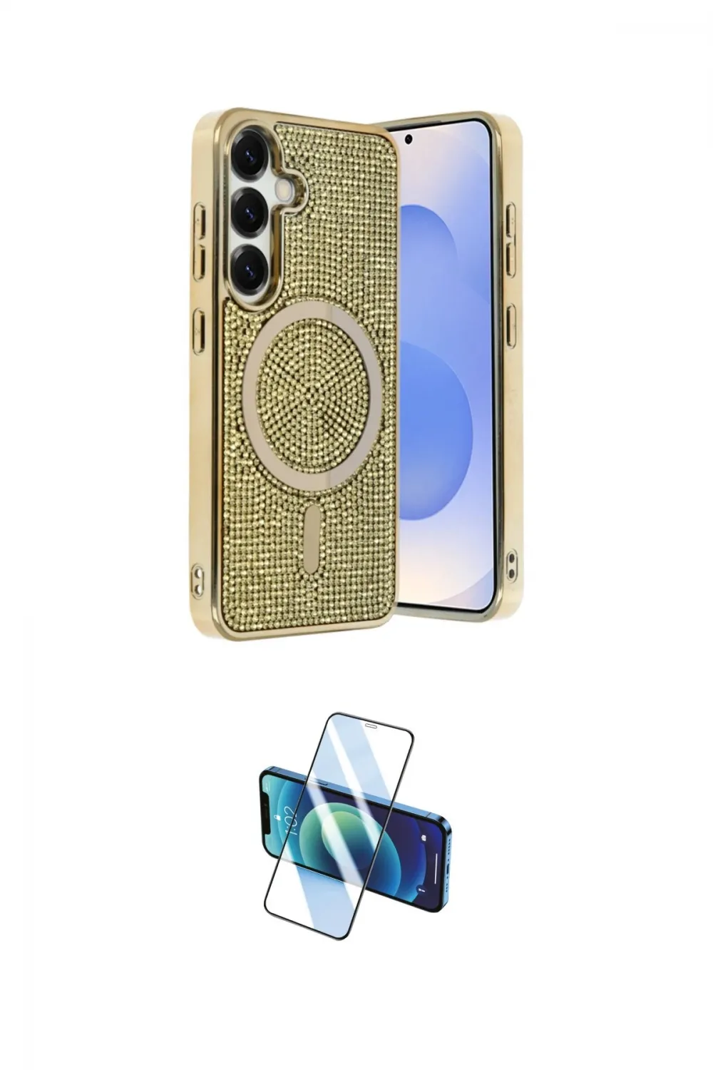 ieg™ Galaxy S24 Kılıf Eksen Çizgi - Siyah 3D Antistatik Cam Ekran Koruyucu