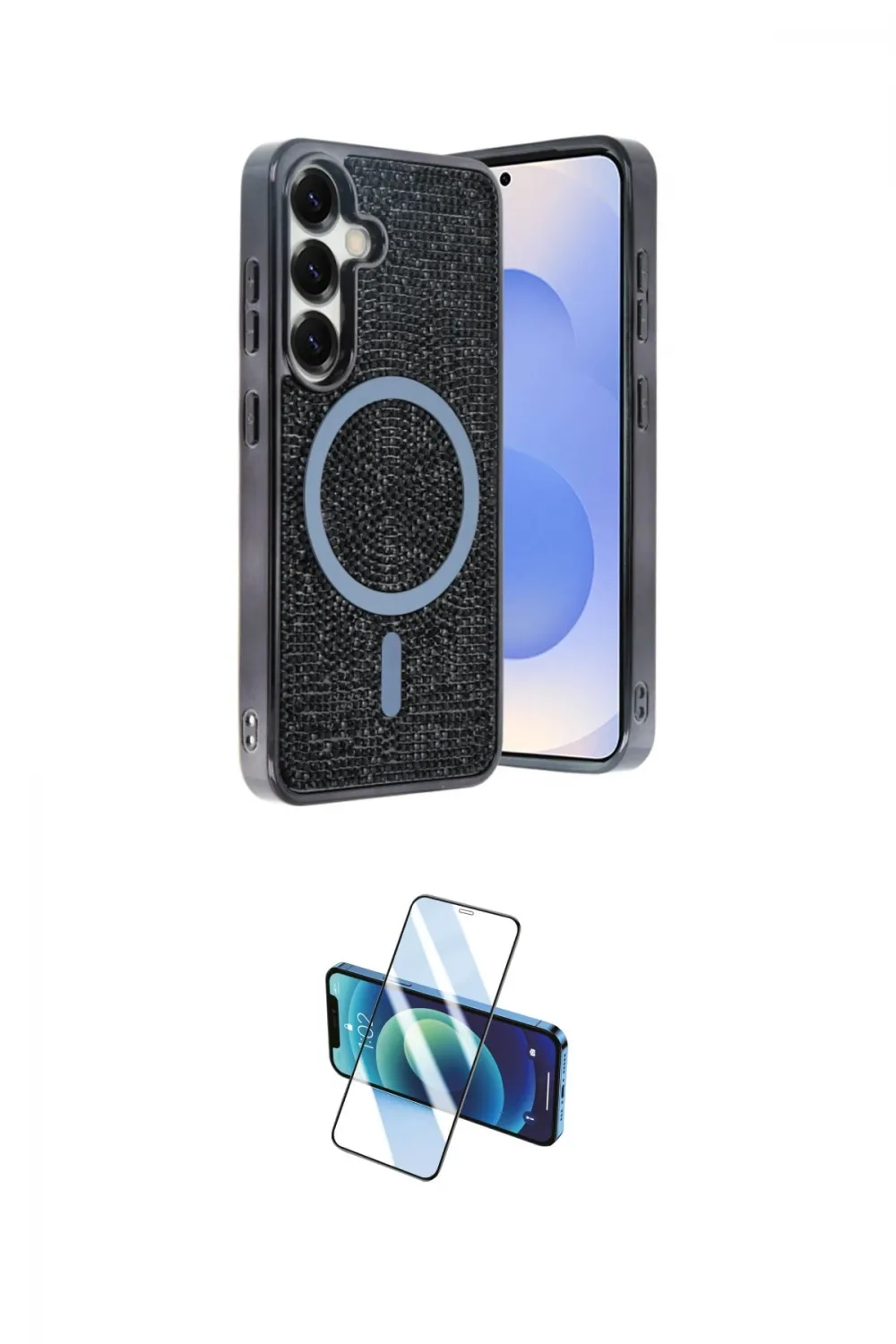 ieg™ Galaxy S24 Kılıf Eksen Çizgi - Siyah 3D Antistatik Cam Ekran Koruyucu