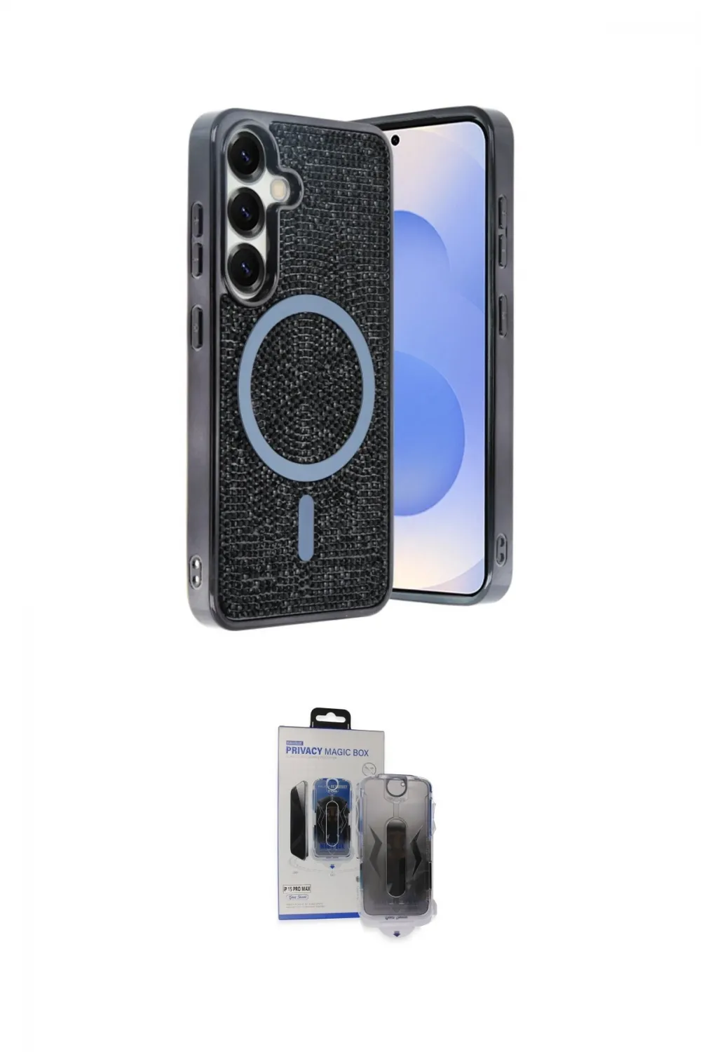ieg™ Galaxy S24 Kılıf Eksen Çizgi - Siyah Vanessa Magic Hayalet Cam