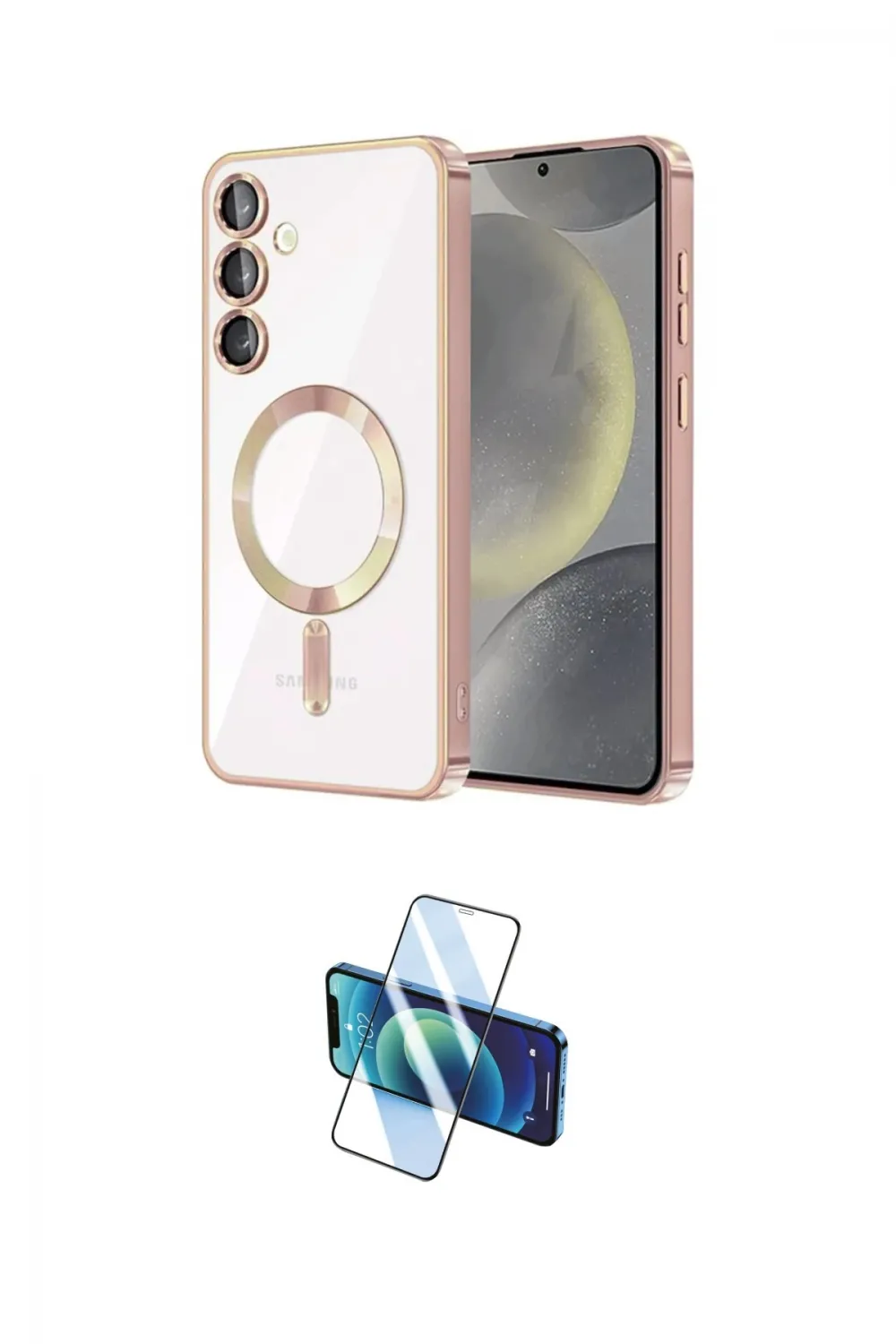 ieg™ Galaxy S24 Kılıf Nova Işık Özel Seri - Siyah 3D Antistatik Cam Ekran Koruyucu