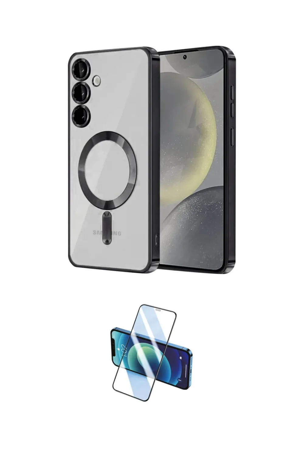 ieg™ Galaxy S24 Kılıf Nova Işık Özel Seri - Siyah 3D Antistatik Cam Ekran Koruyucu