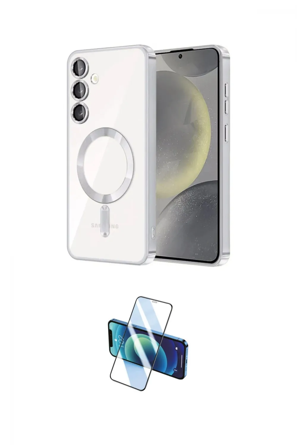 ieg™ Galaxy S24 Kılıf Nova Işık Özel Seri - Siyah 3D Antistatik Cam Ekran Koruyucu