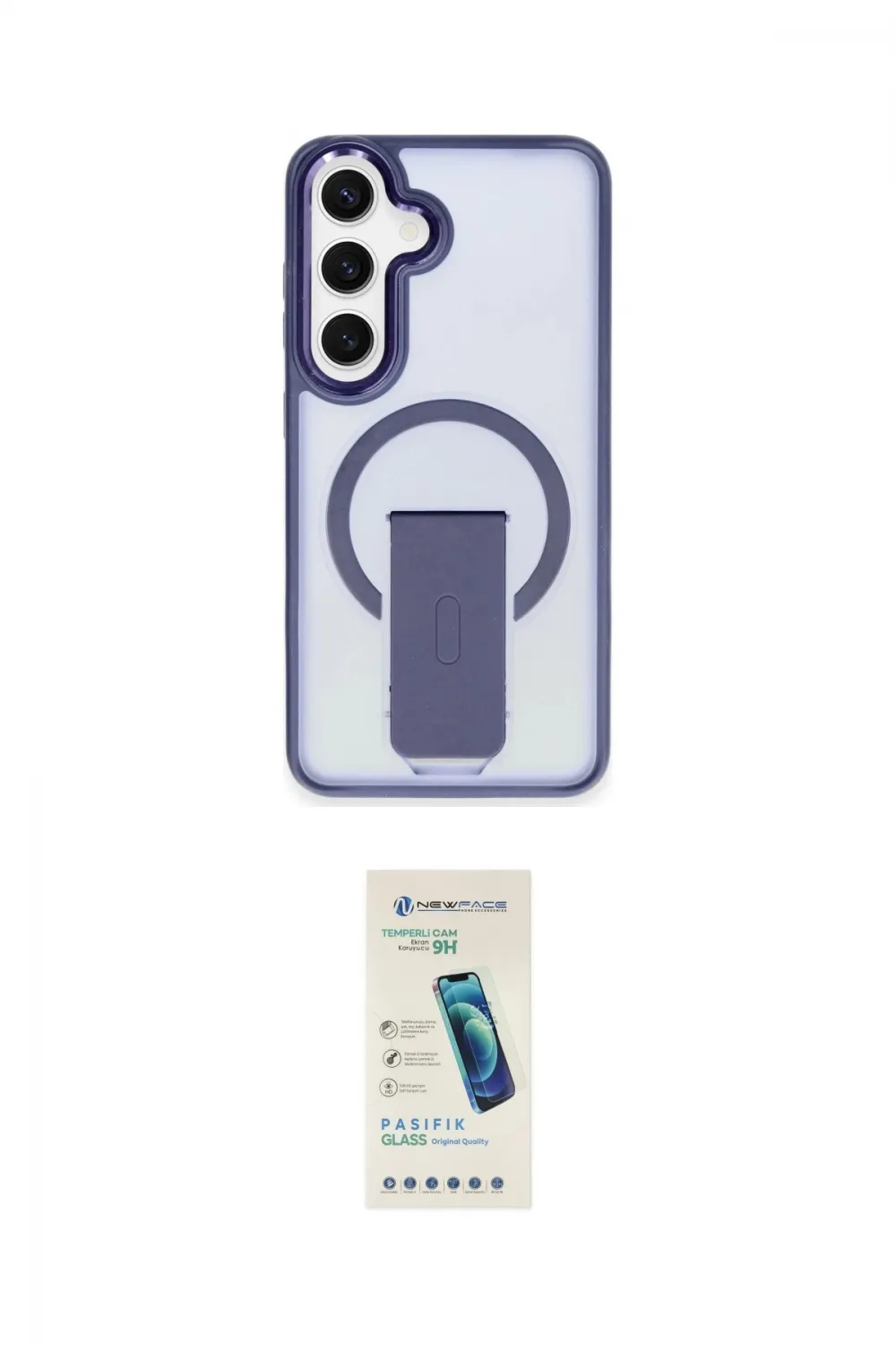 ieg™ Galaxy S24 Kılıf Pusula Doku Koleksiyonu - Şeffaf Pasifik Cam Ekran Koruyucu