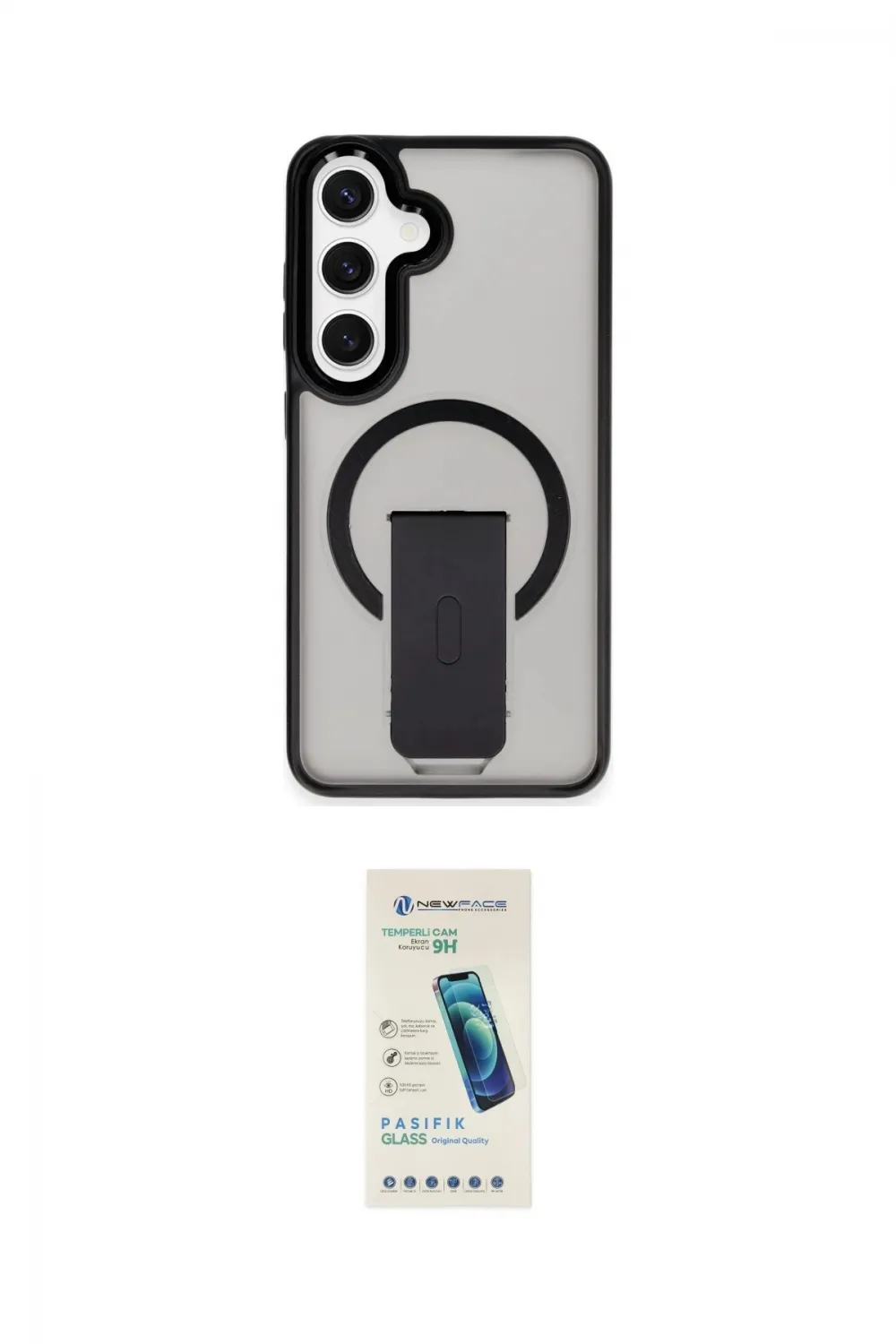 ieg™ Galaxy S24 Kılıf Pusula Doku Koleksiyonu - Şeffaf Pasifik Cam Ekran Koruyucu