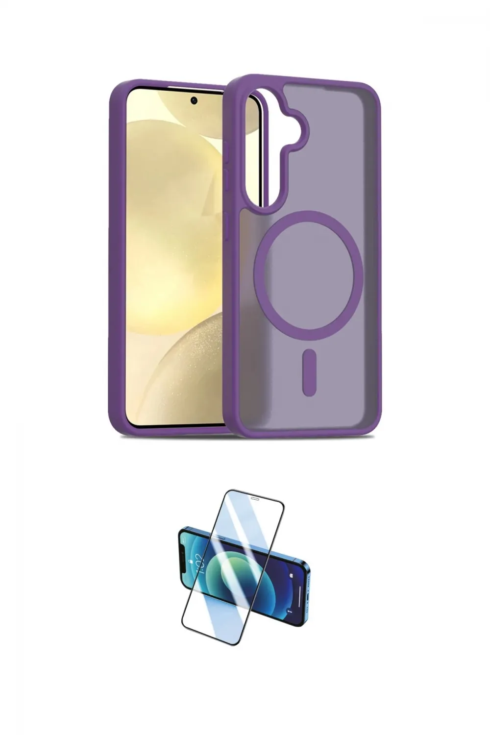 ieg™ Galaxy S24 Kılıf Siluet Minimal Prime - Siyah 3D Antistatik Cam Ekran Koruyucu