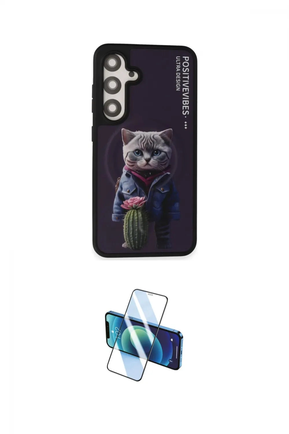 ieg™ Galaxy S24 Kılıf Siluet Modern Özel Seri - Siyah 3D Antistatik Cam Ekran Koruyucu