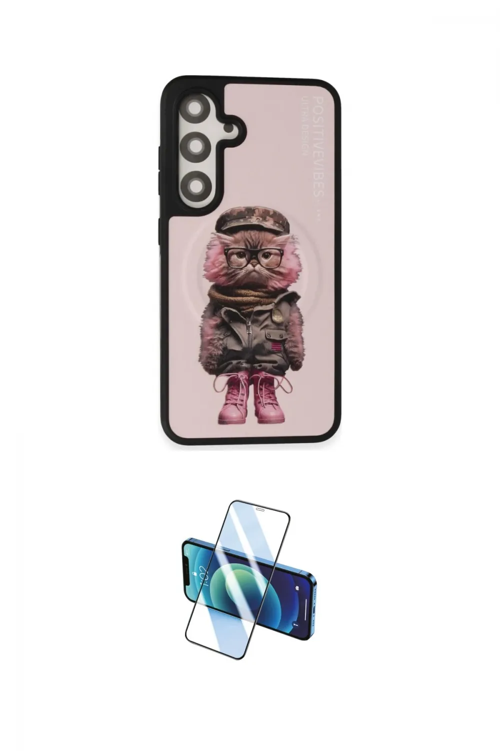 ieg™ Galaxy S24 Kılıf Siluet Modern Özel Seri - Siyah 3D Antistatik Cam Ekran Koruyucu