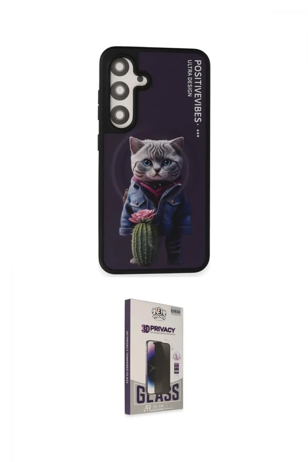 ieg™ Galaxy S24 Kılıf Siluet Modern Özel Seri - Siyah Bilvis Hayalet Cam Ekran Koruyucu