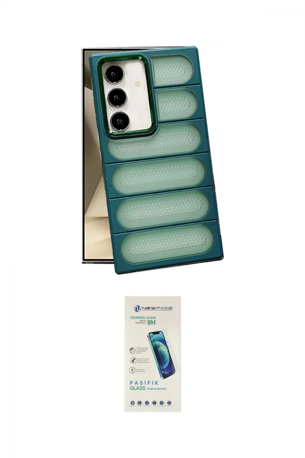 ieg™ Galaxy S24 Kılıf Yadigar Doku Özel Seri - Şeffaf Pasifik Cam Ekran Koruyucu